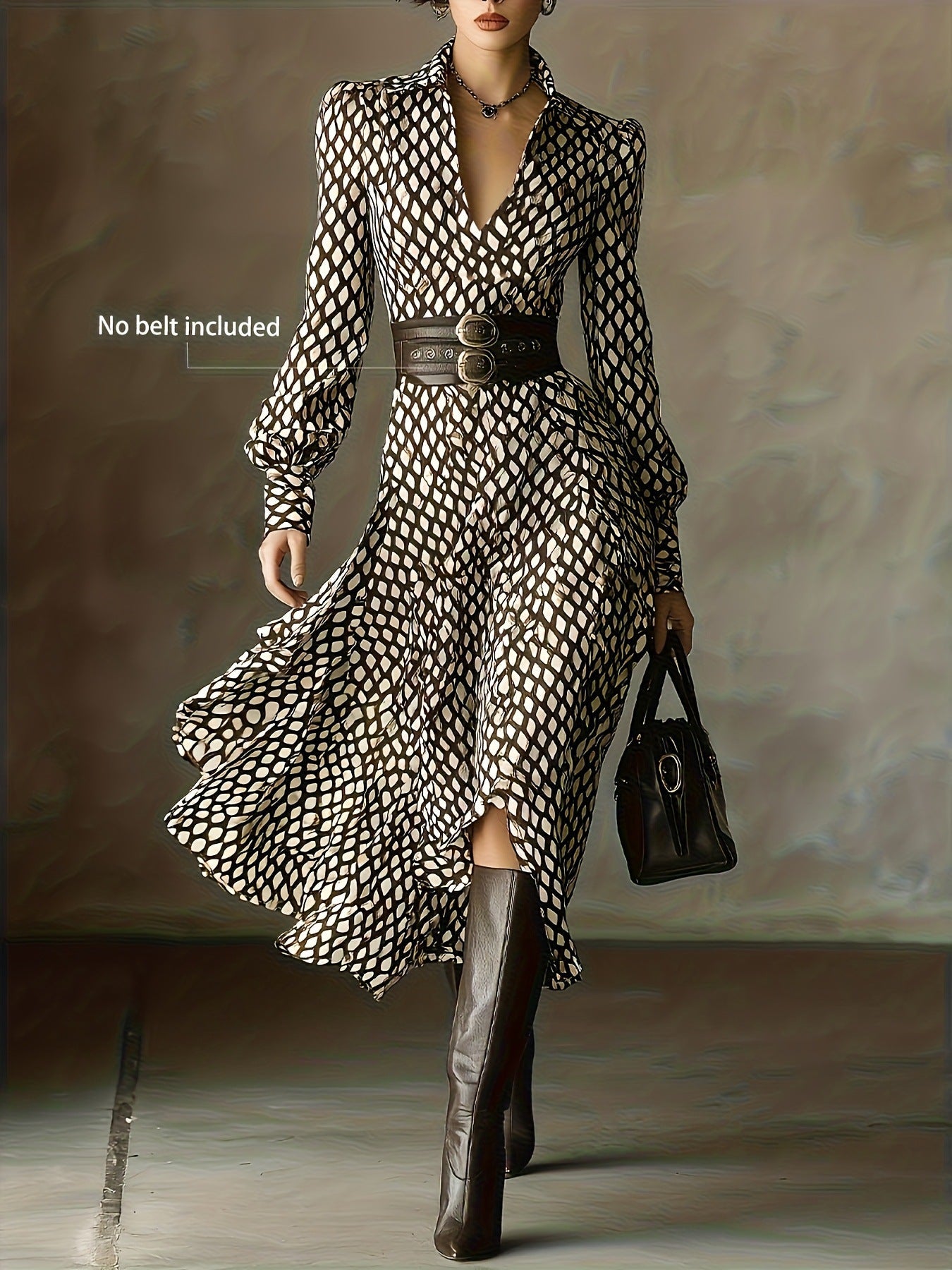 Printed Long Sleeve Midi Dress