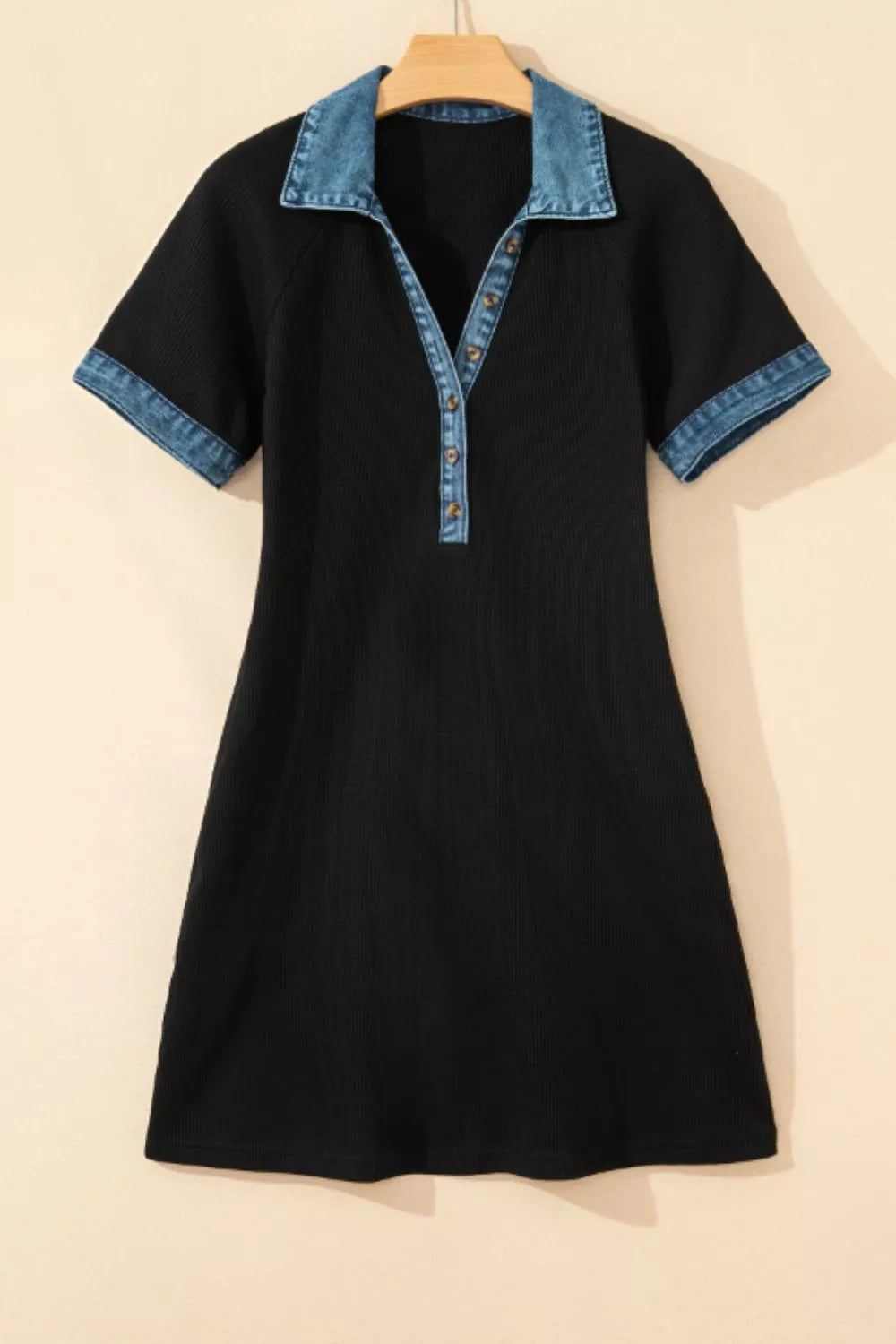 Casual Denim Trim Button-Down Mini Dress