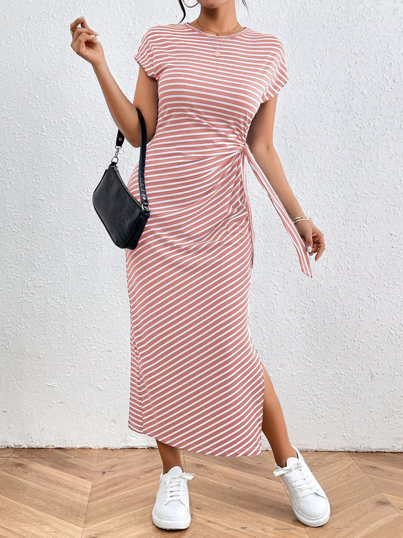 Striped Tie-Waist Midi Dress