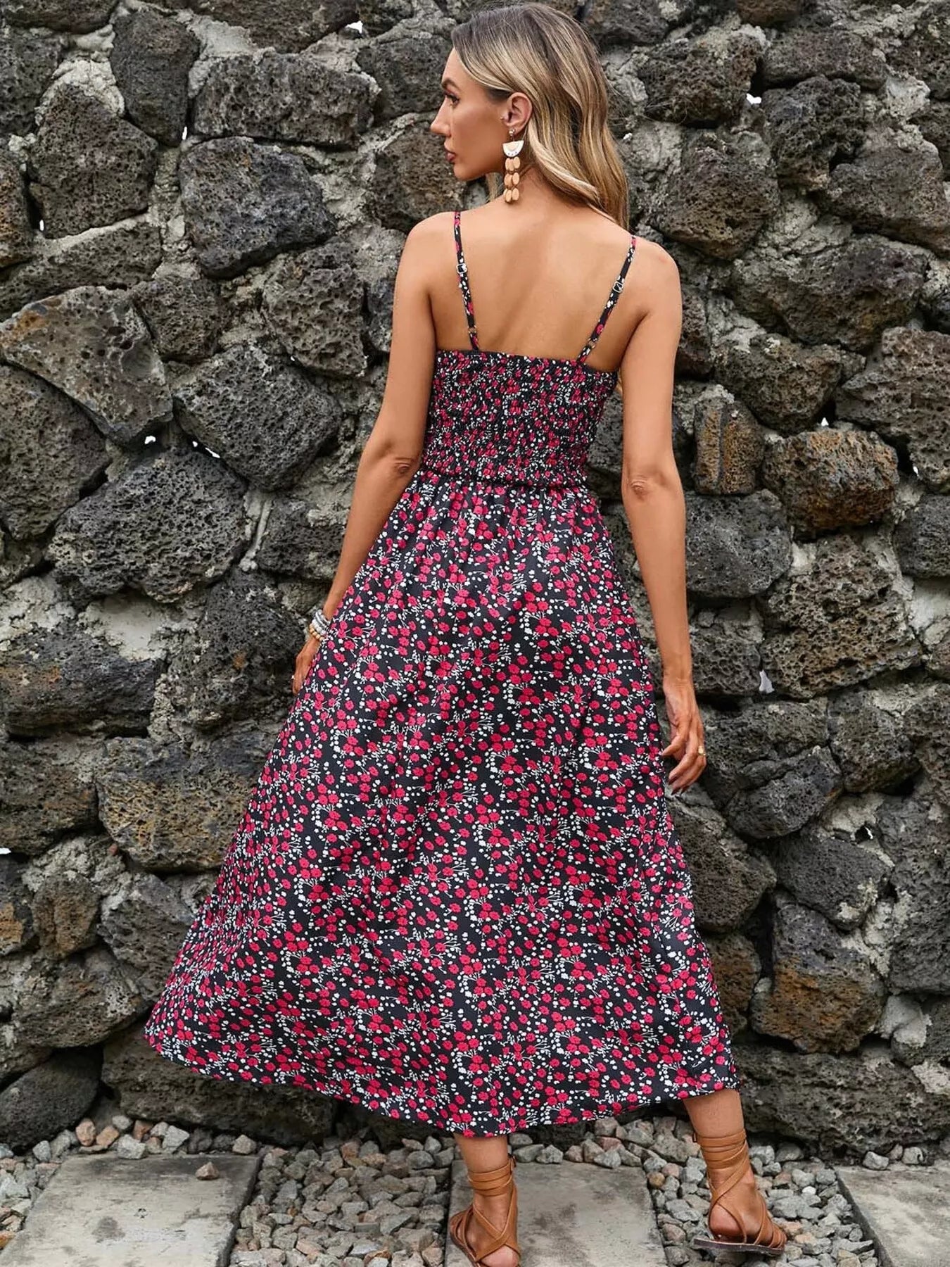 Paisley Print Spaghetti Strap Midi Dress