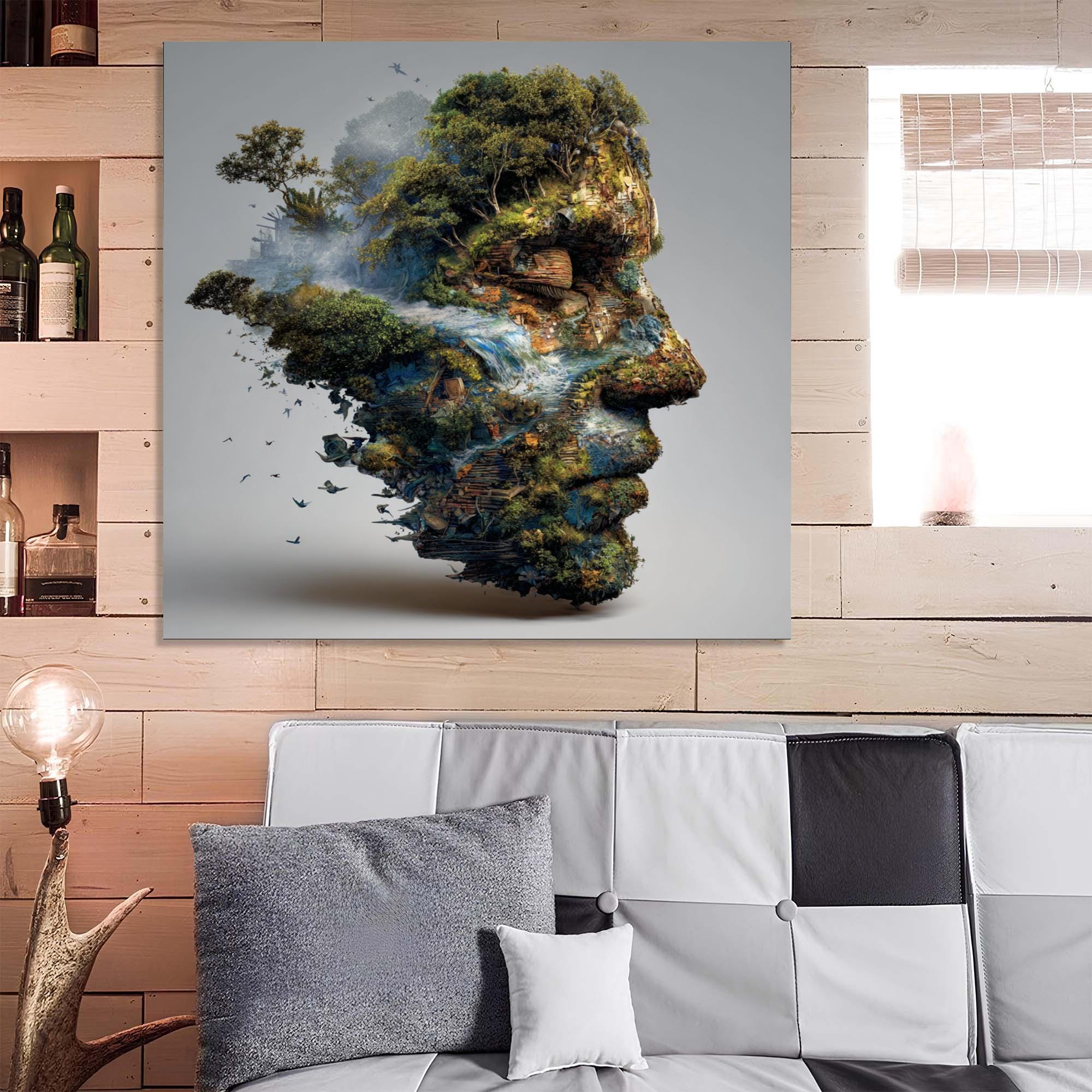 Nature Face Tempered Glass Wall Art | Eco-Inspired Portrait Decor