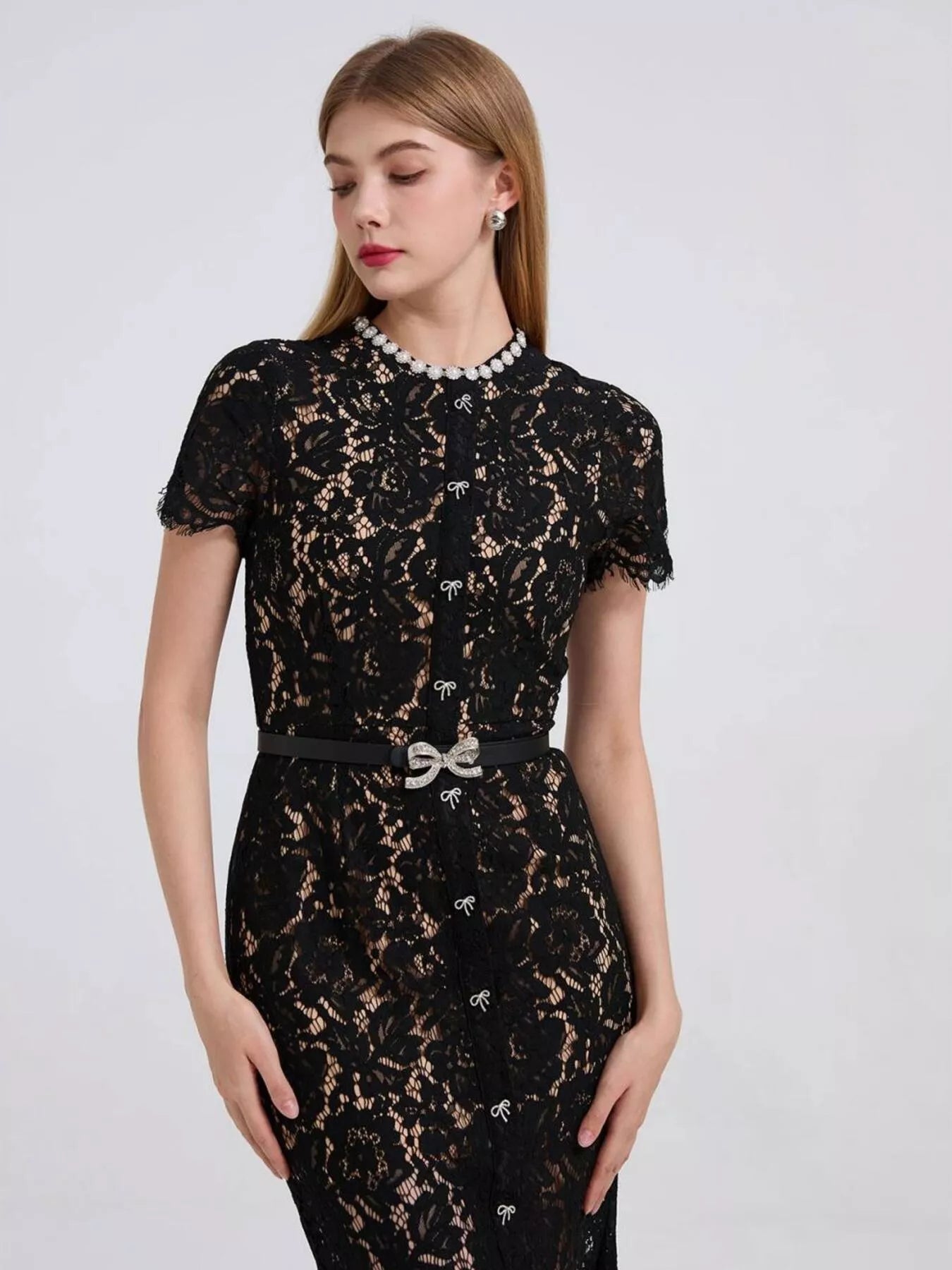 Lace Short Sleeve Mermaid Dress