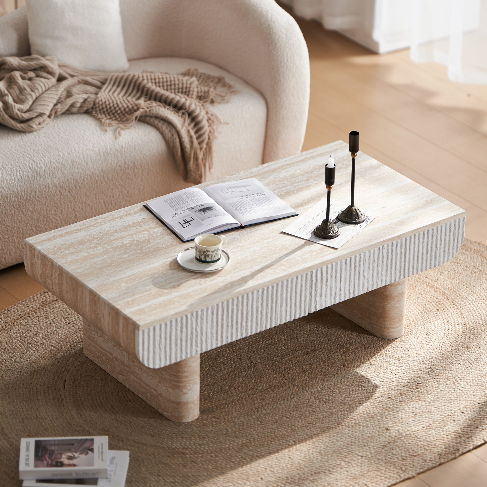 Mid Century Modern Coffee Table with Faux Marble Top