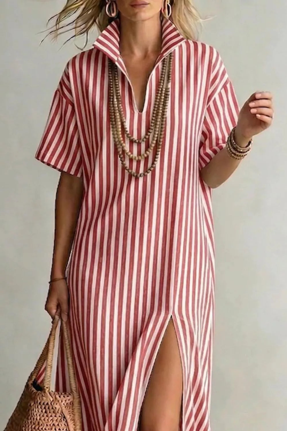 Striped High Slit Maxi Dress