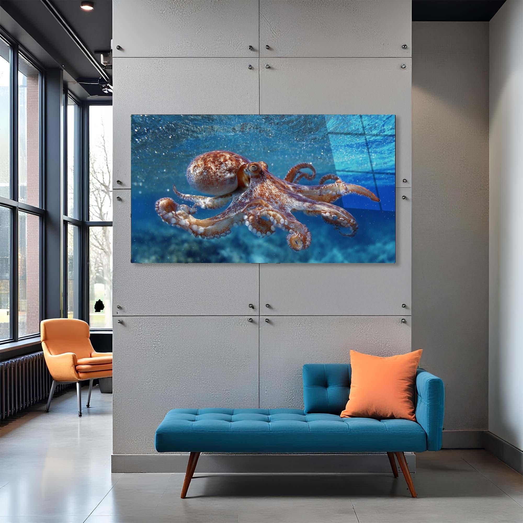 Octopus Tempered Glass Wall Art | Marine Life Coastal Decor