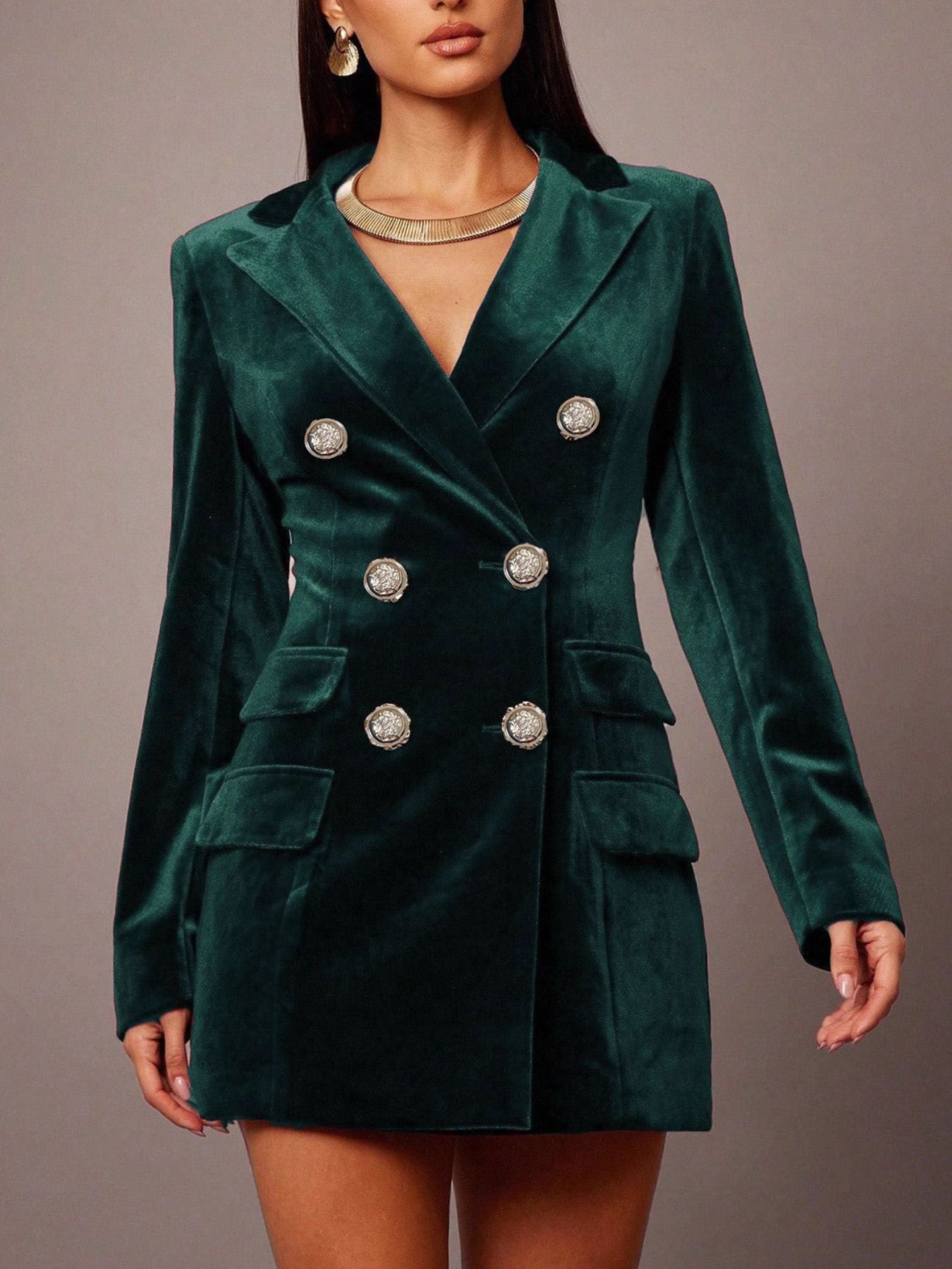 Velvet Double-Breasted Blazer Dress