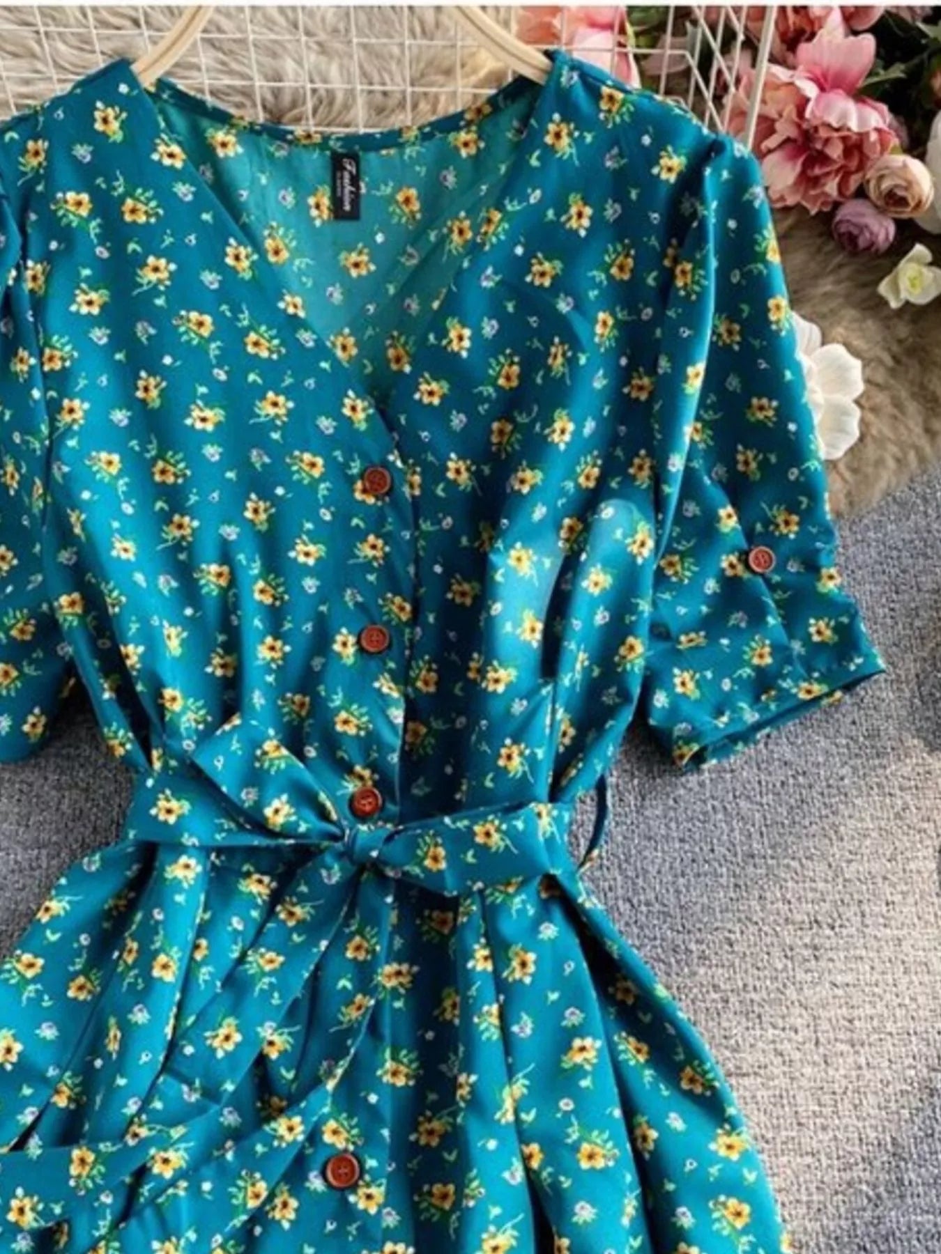 Floral Print V-Neck Midi Dress
