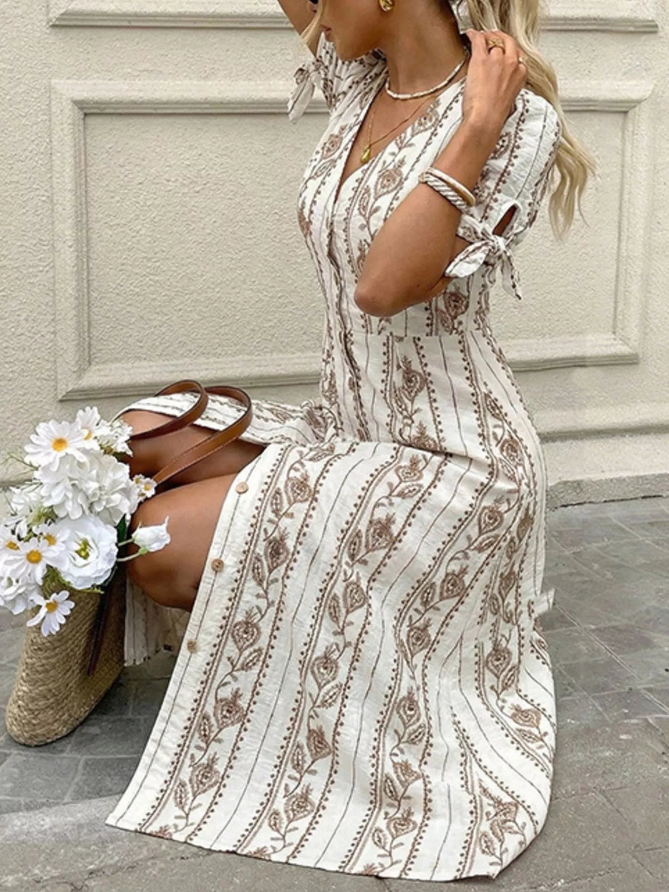Printed Button-Down Midi Dress