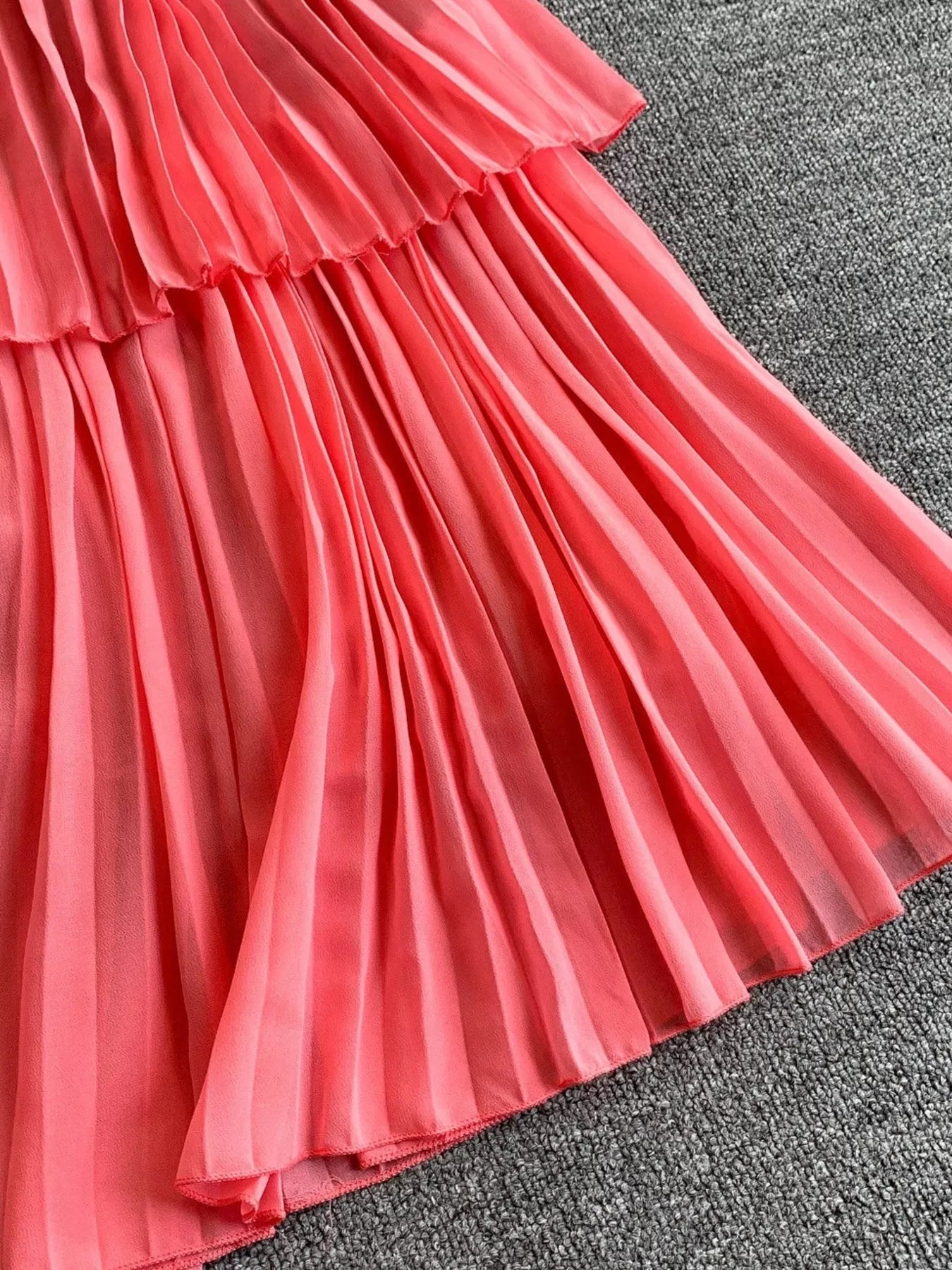 Pleated Layered Spaghetti Strap Midi Dress