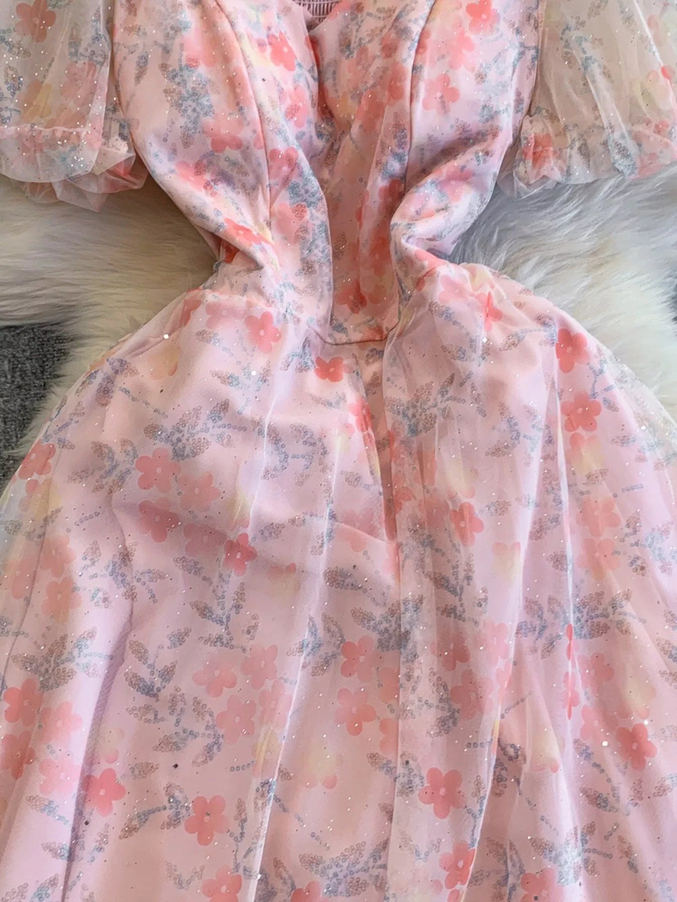 Sweetheart Neck Puff Sleeve Dress