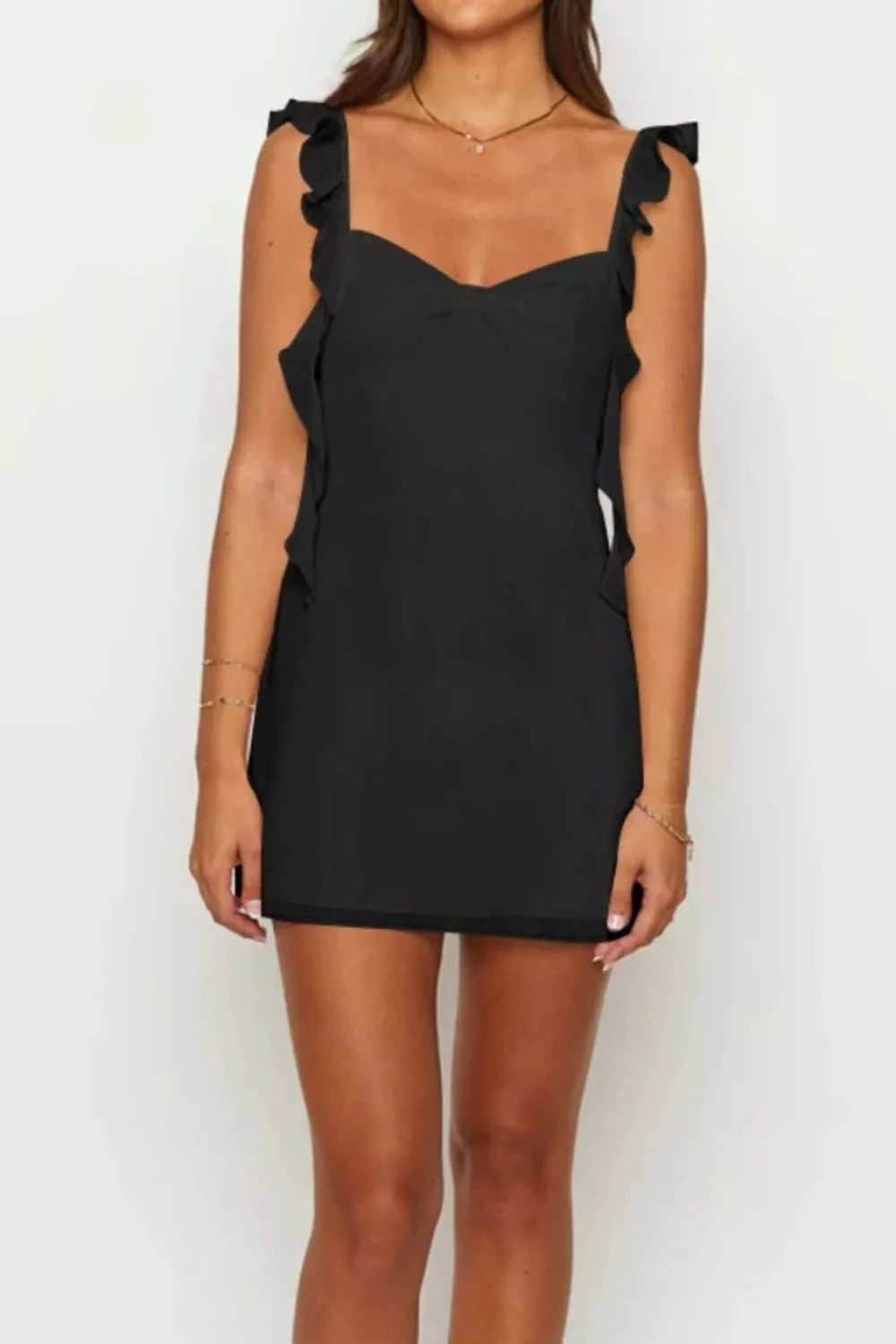Ruffle Strap Sweetheart Neck Mini Dress