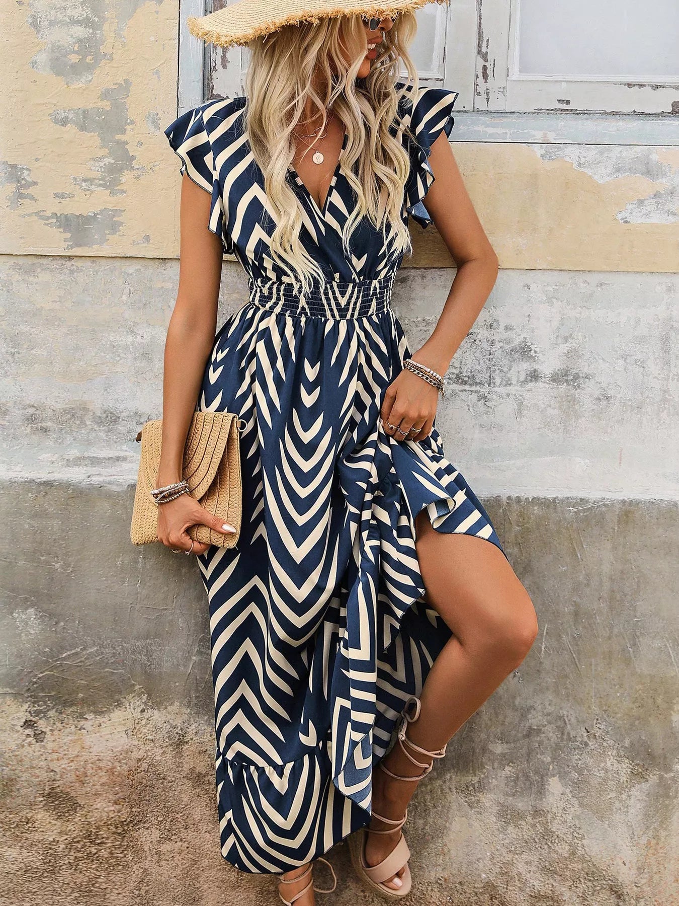 Ruffled Cap Sleeve Midi Dress