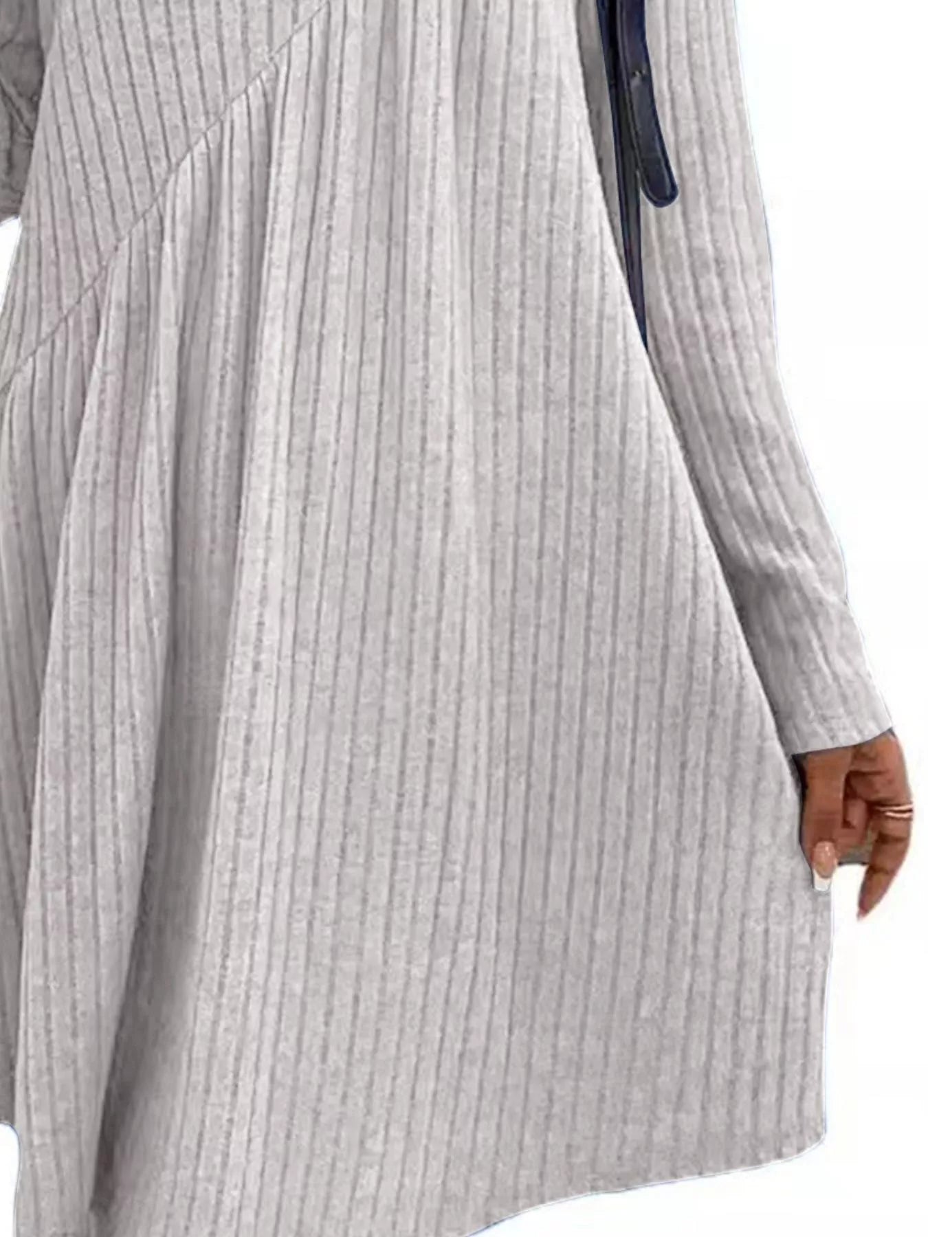 Casual Ribbed Knit Long Sleeve Swing Dress