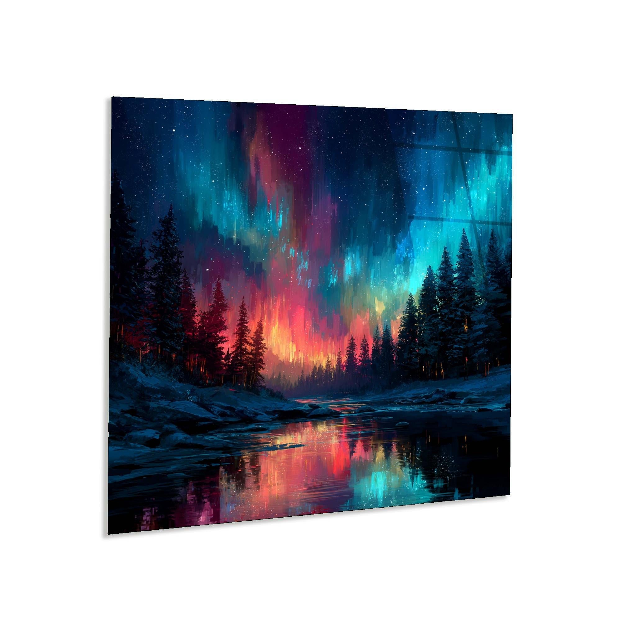 Aurora Borealis Tempered Glass Wall Art | Forest Landscape Decor