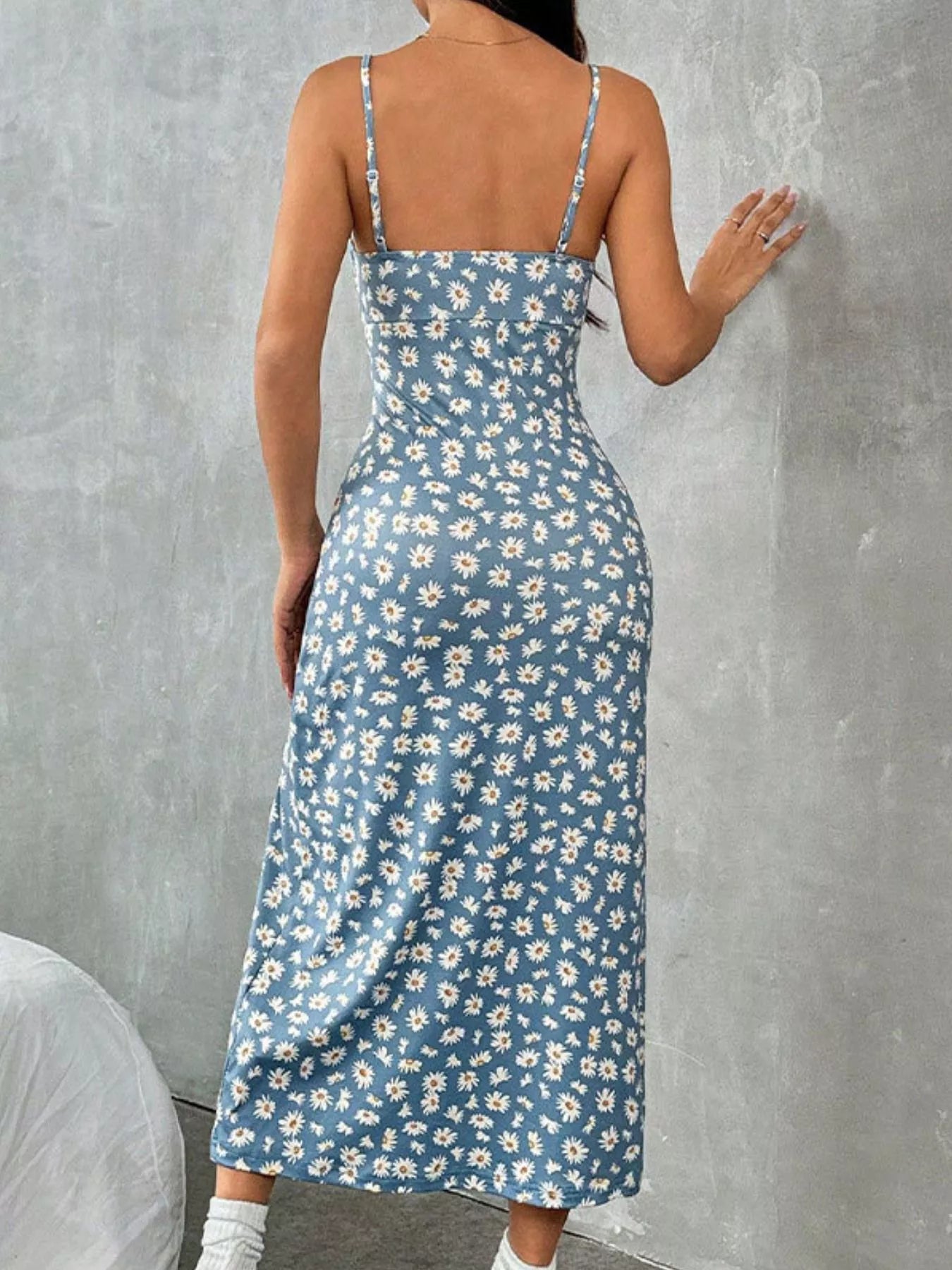 Floral Print High Slit Cami Dress