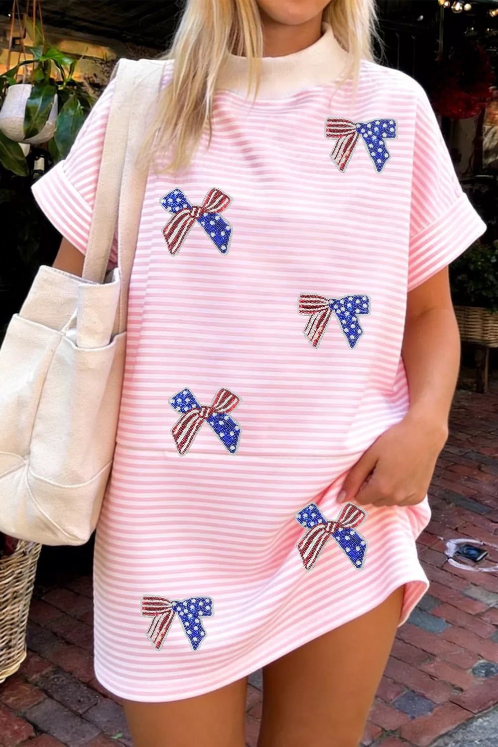 Striped Bow-Embellished Mini Dress