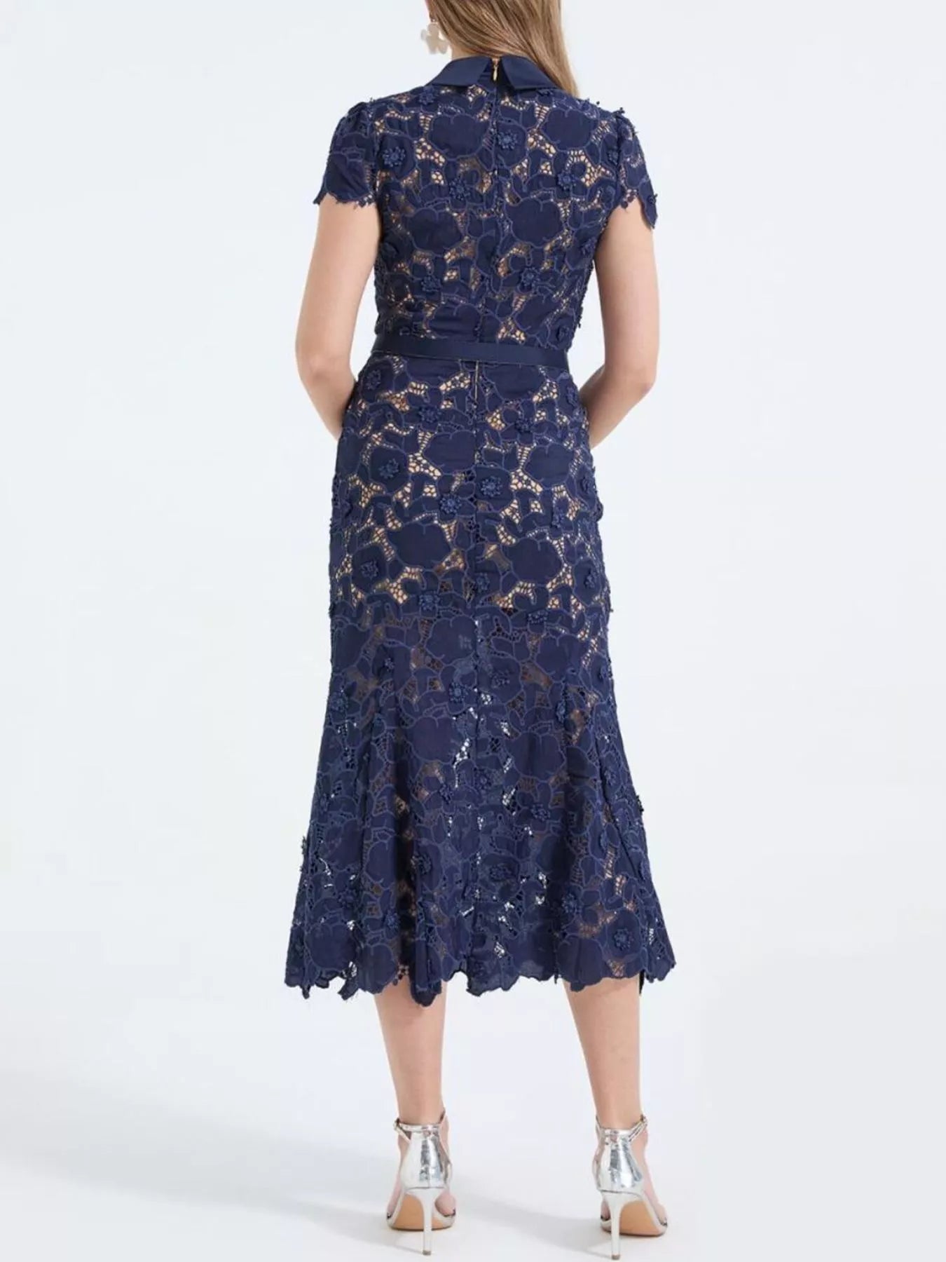 Floral Lace Short Sleeve Midi Dress