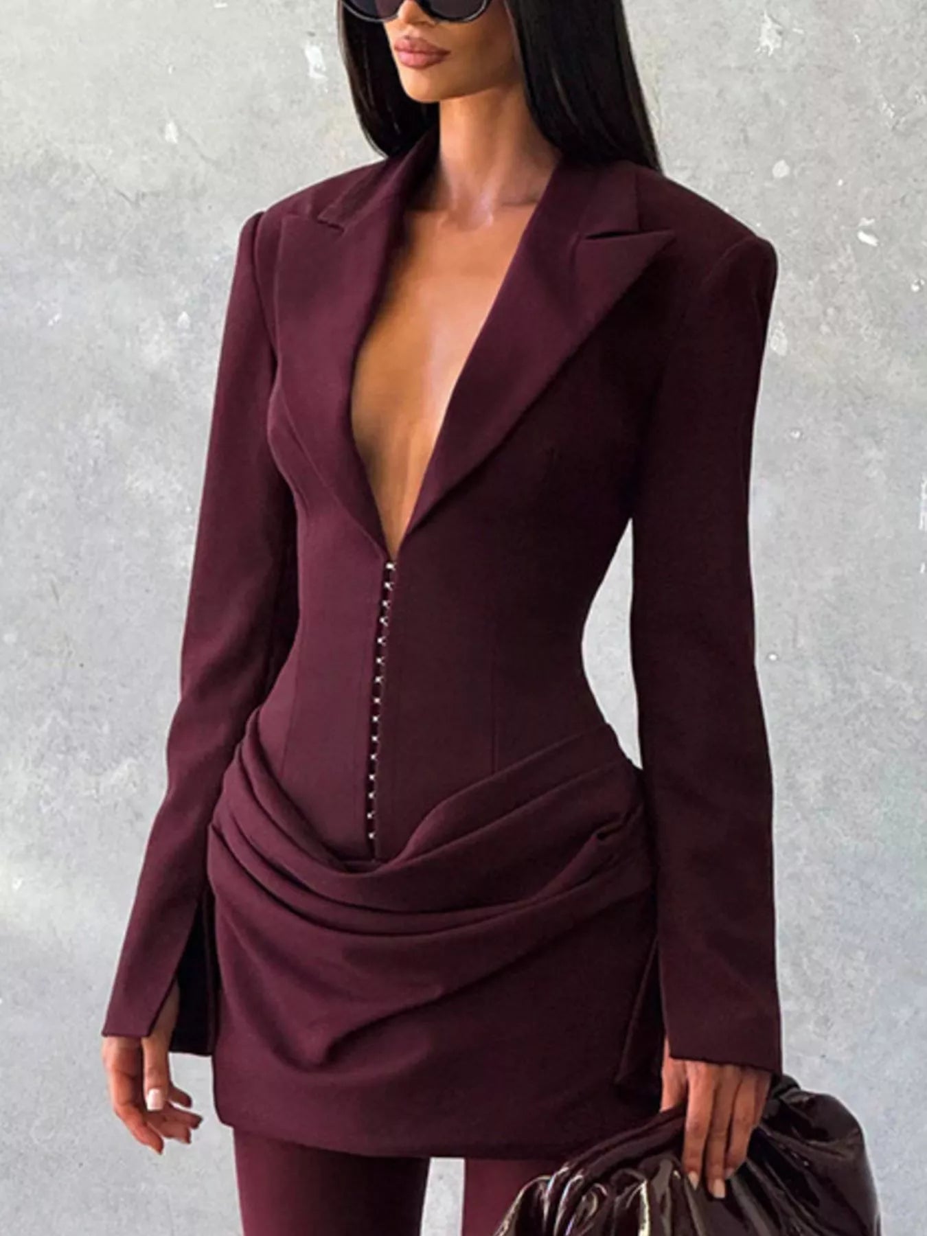 Full Size Blazer-Style Long Sleeve Mini Dress Plus Size