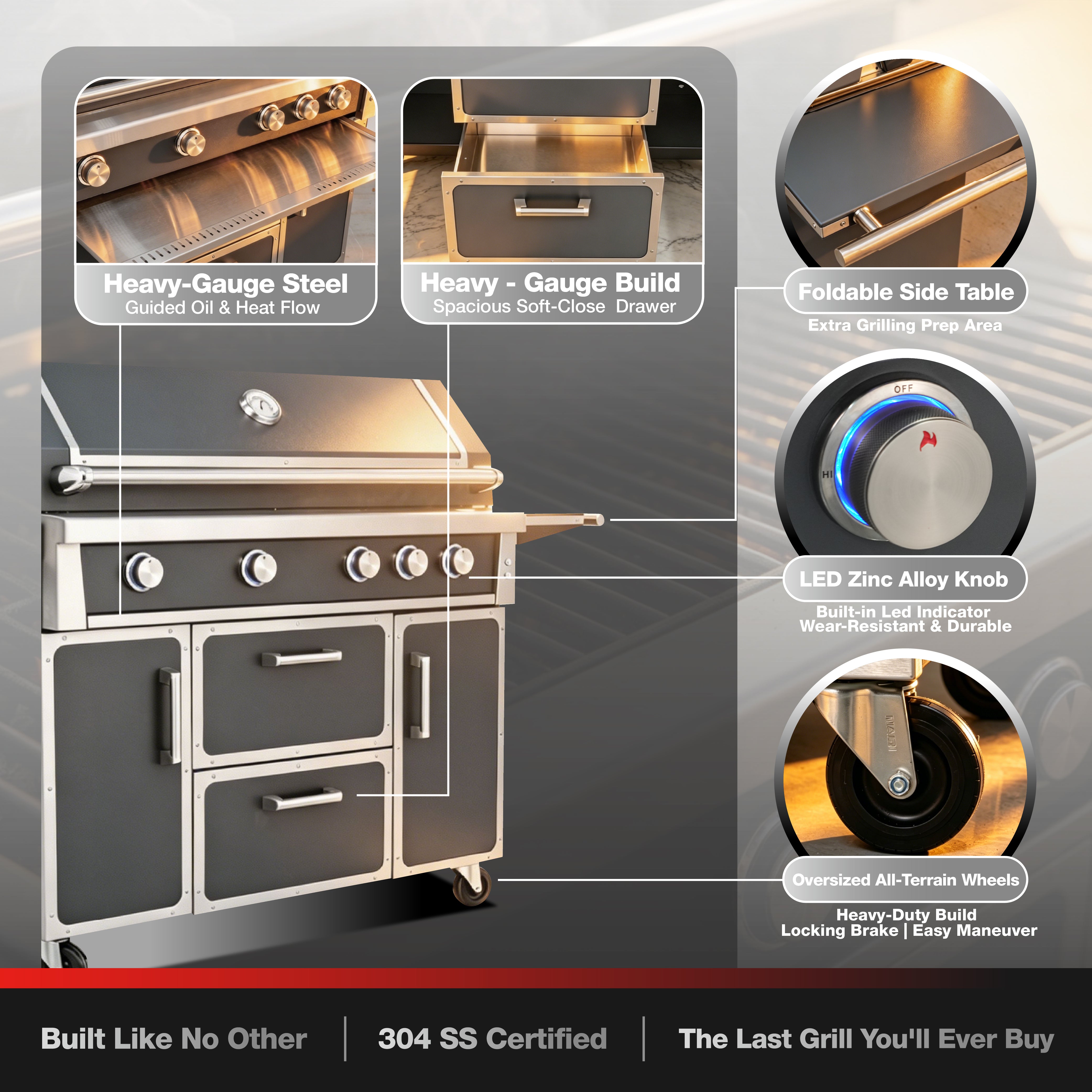 Grey Painting LPG 49'' Stainless Steel Standard Grill
