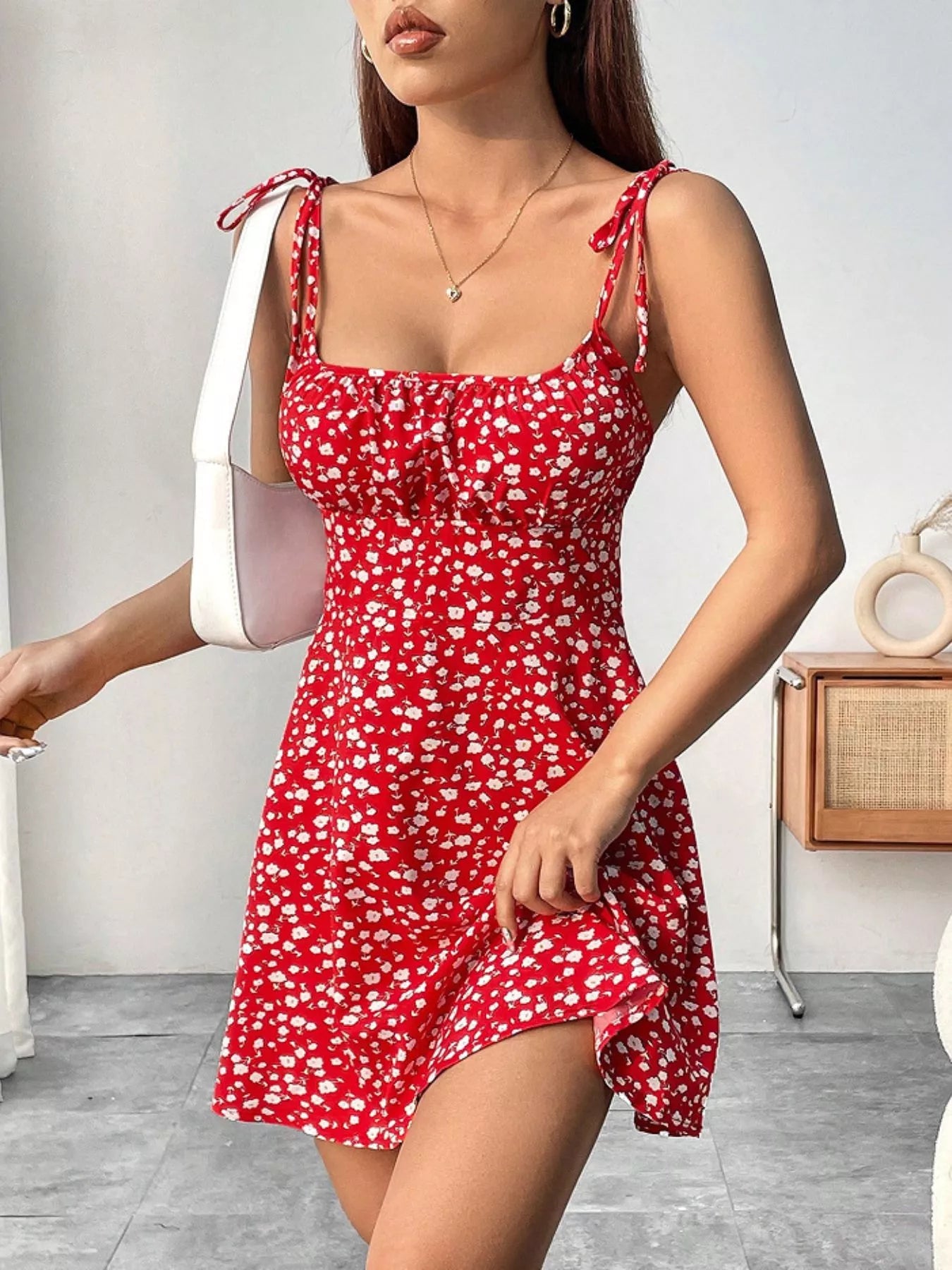Floral Print Tie Strap Mini Dress