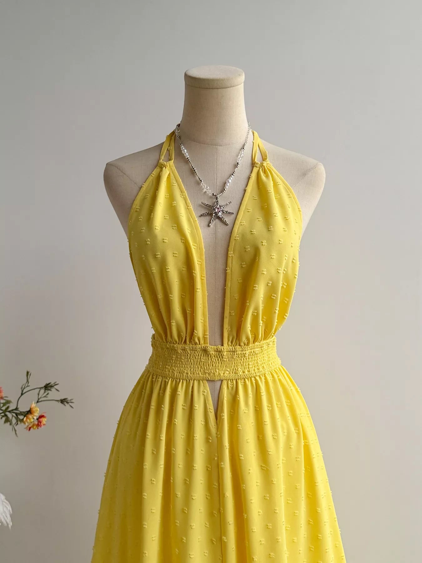 Swiss Dot Halter Neck Dress