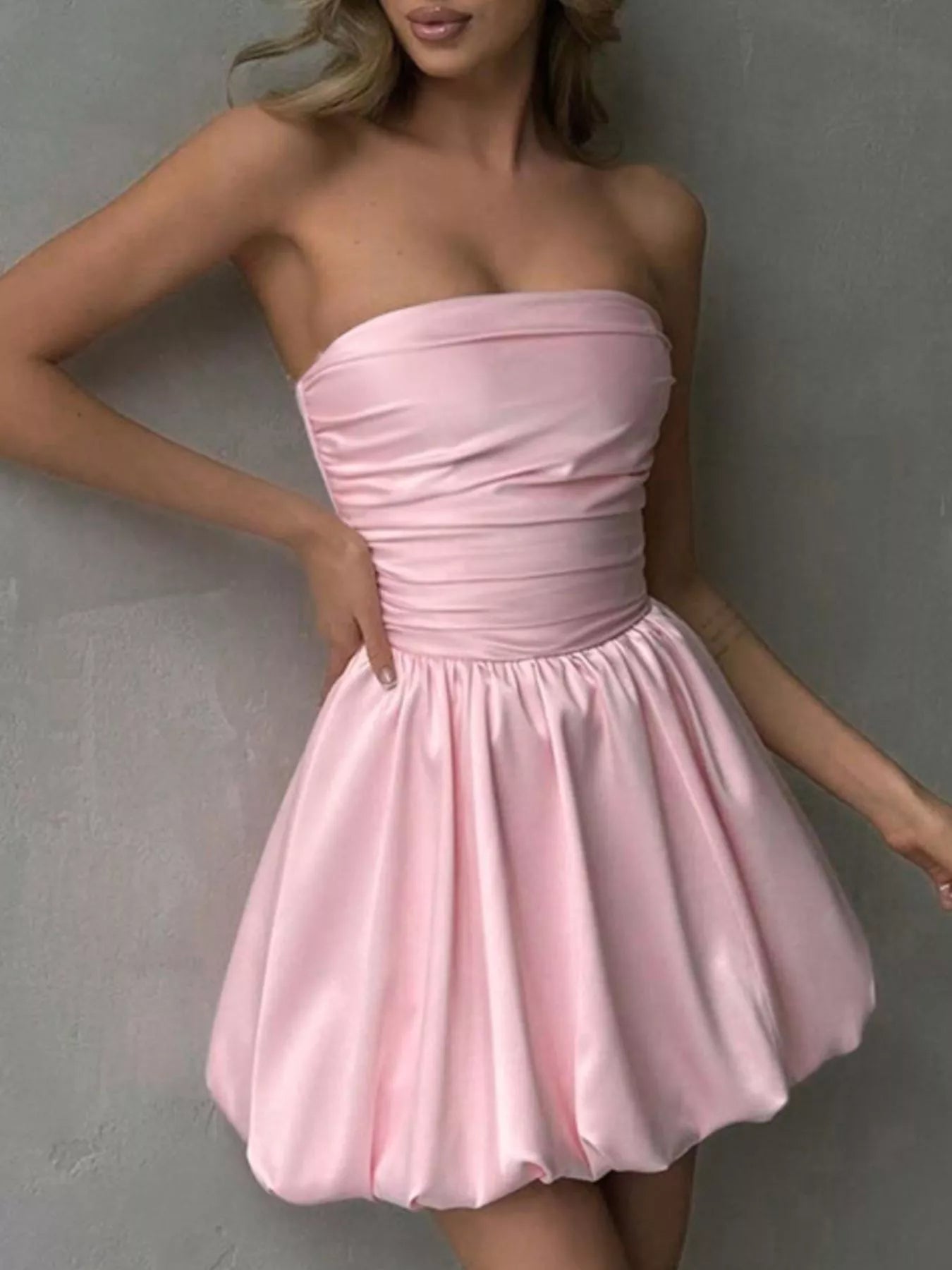 Strapless Ruched Mini Bubble Dress