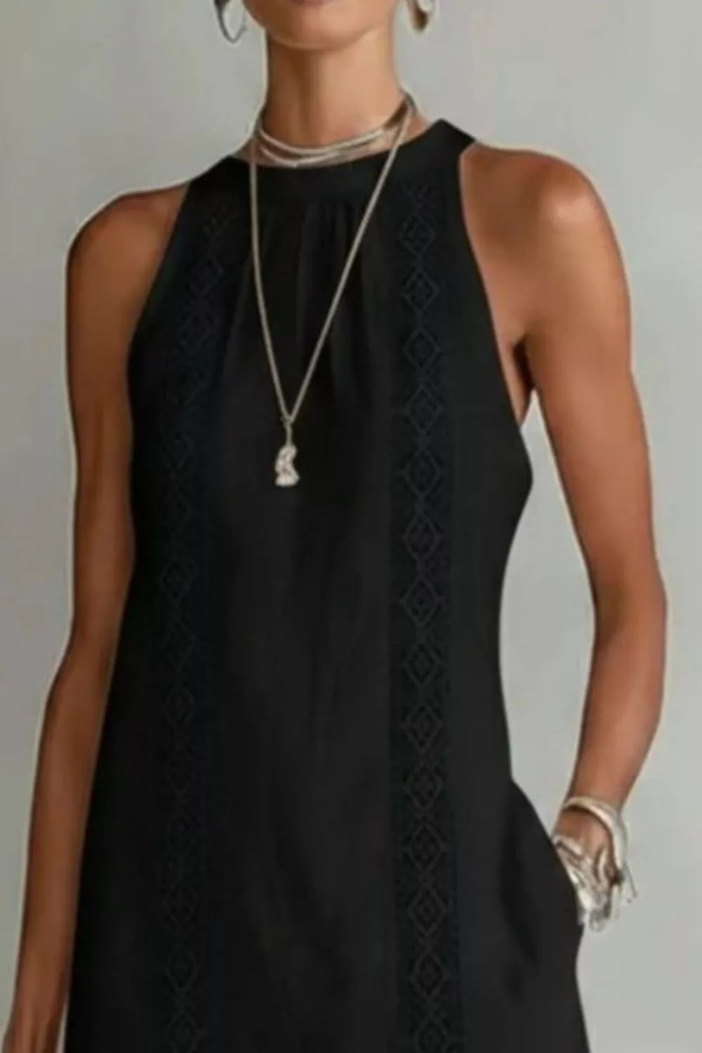 Sleeveless Side Slit Dress with Pockets
