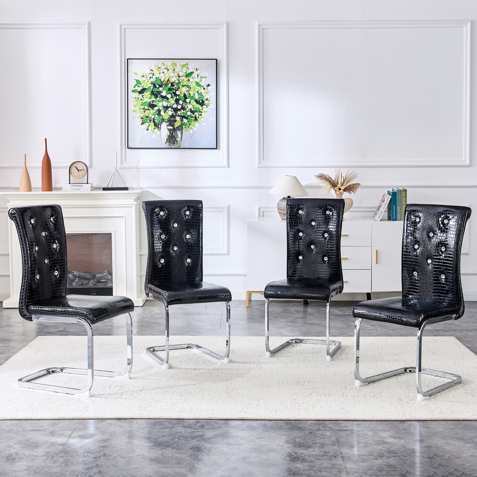 Set of 4 Retro Alligator Skin Upholstered Dining Chairs