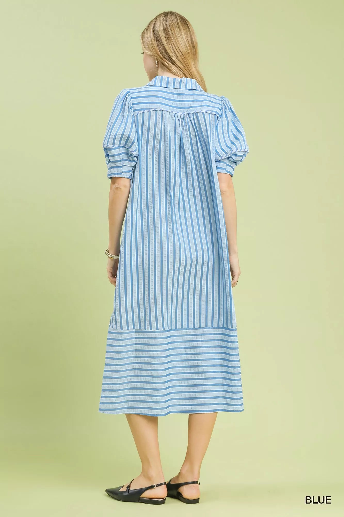 Umgee Striped Puff Sleeve Midi Dress