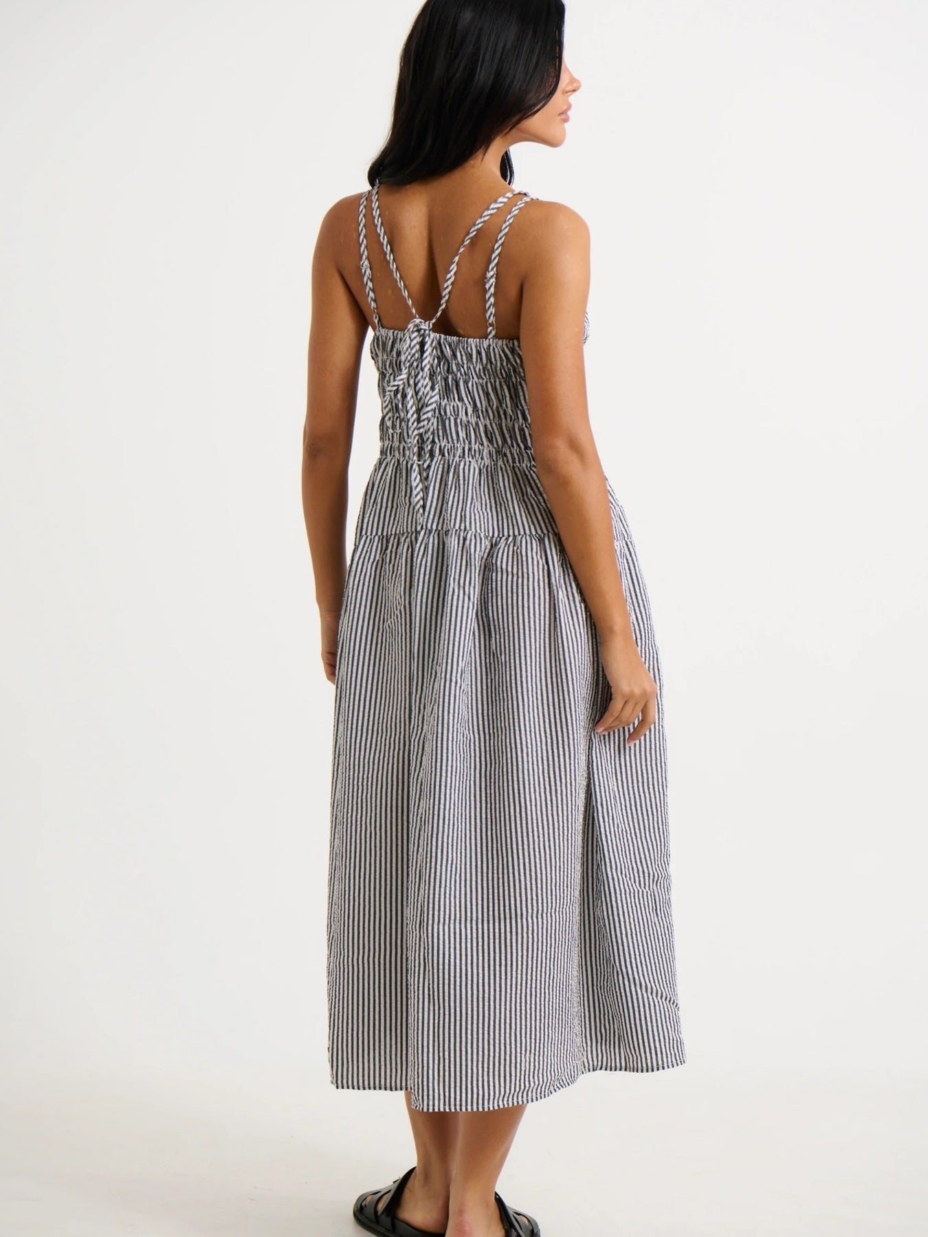 Striped Smocked Bodice Midi Dress