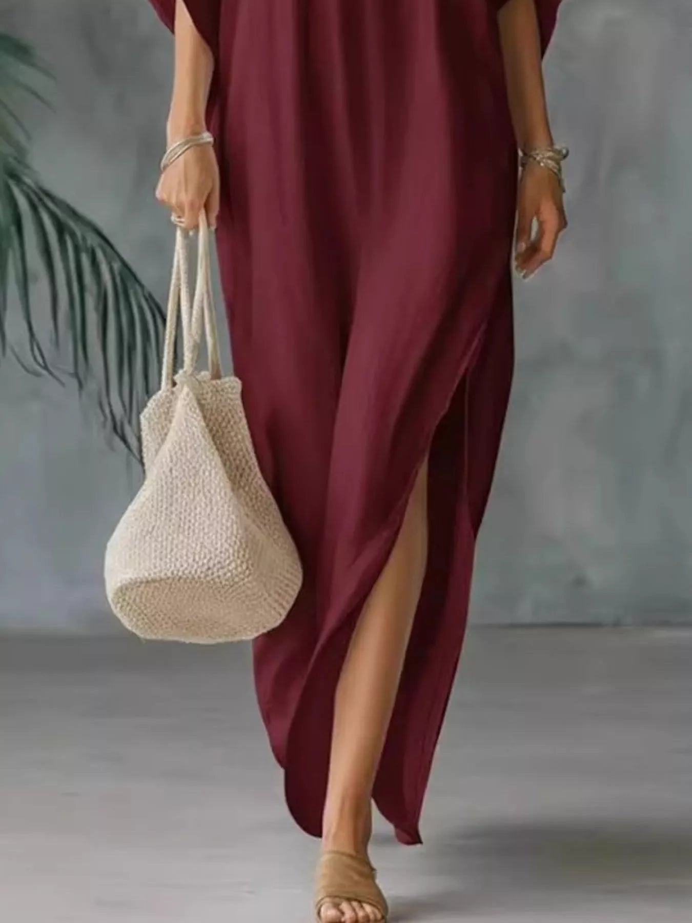 Full Size V-Neck Maxi Dress with Side Slits Plus Size