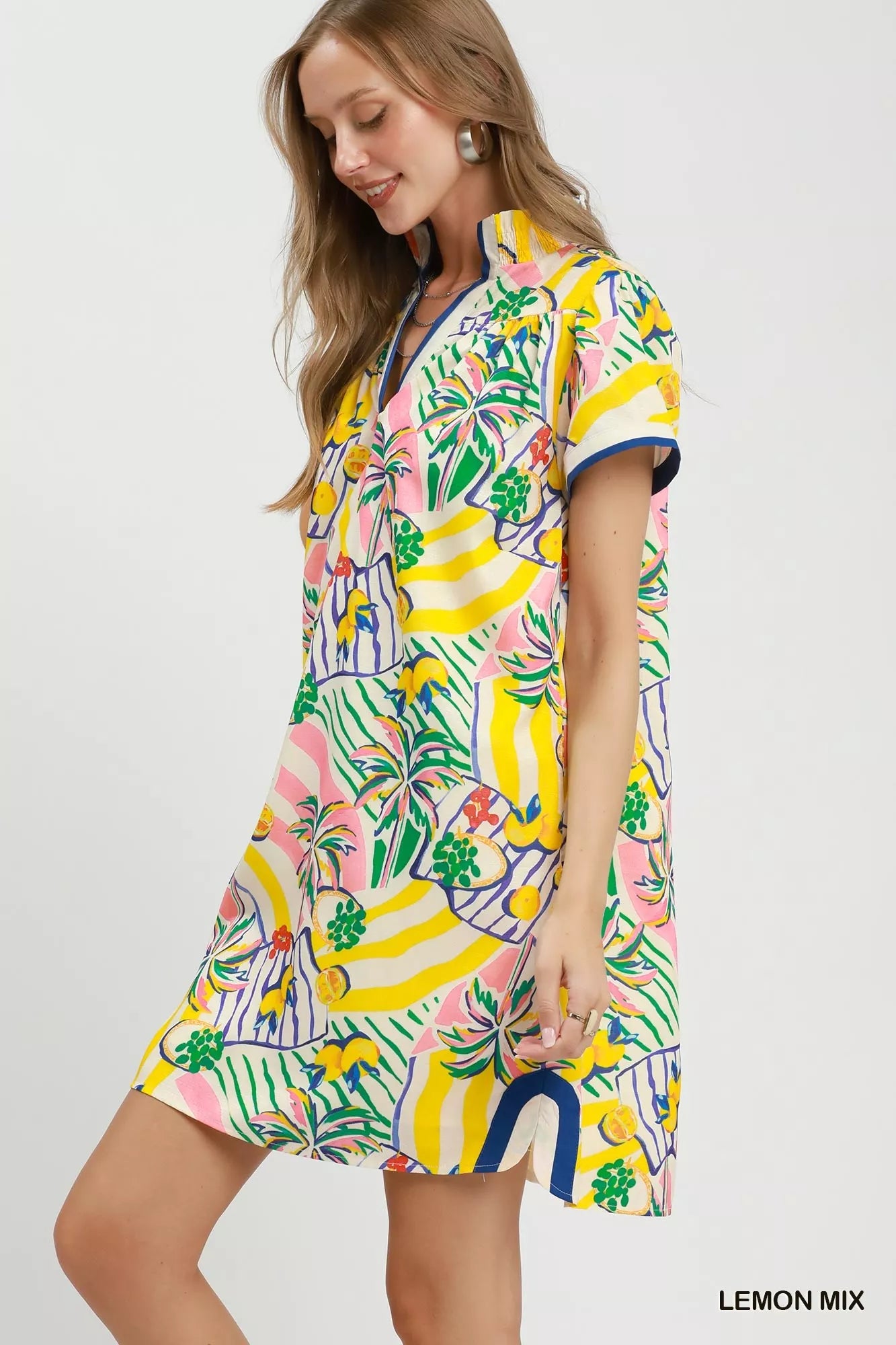 Umgee Tropical Print Collared Shift Dress