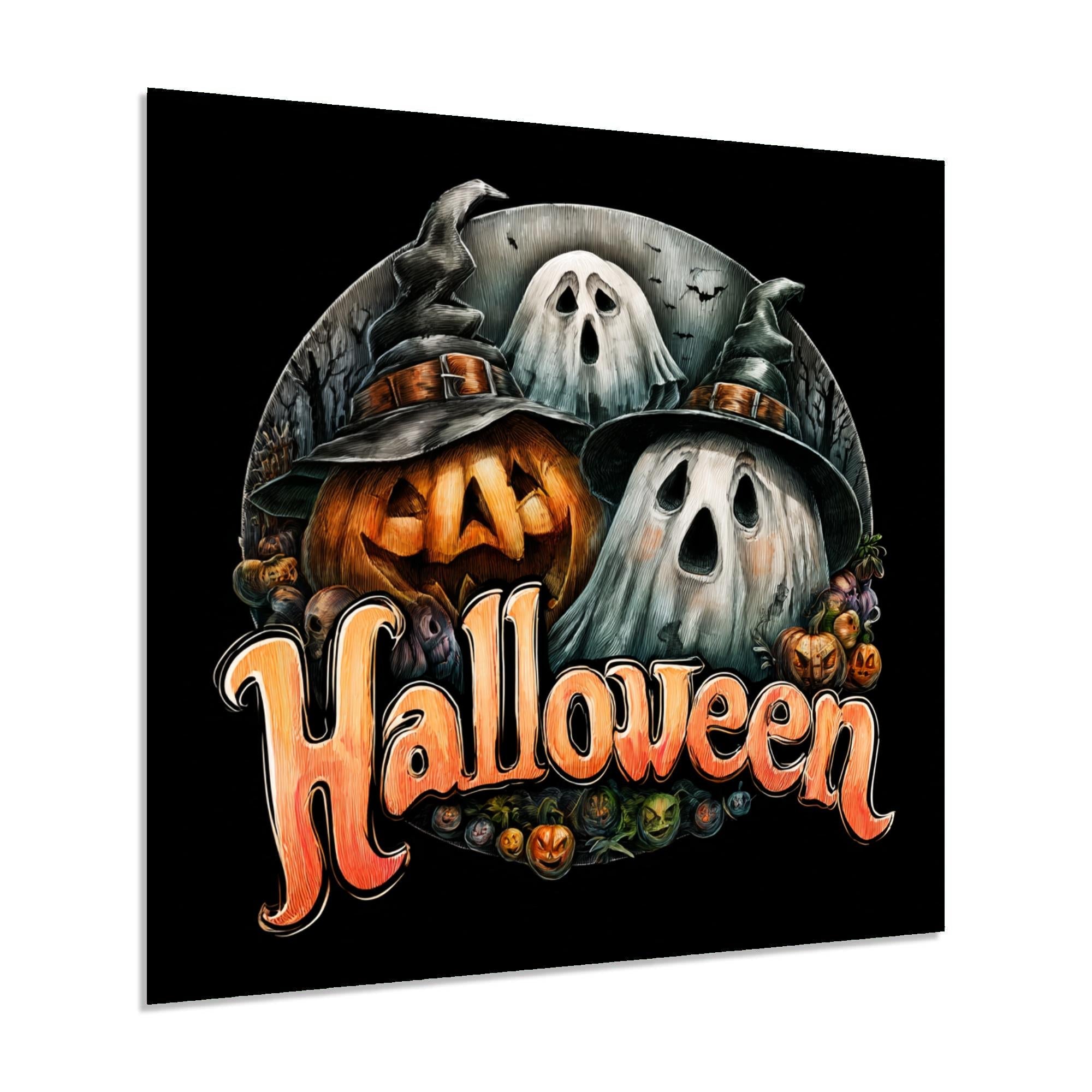 Pumpkin Ghost Tempered Glass Wall Art | Halloween Home Decor