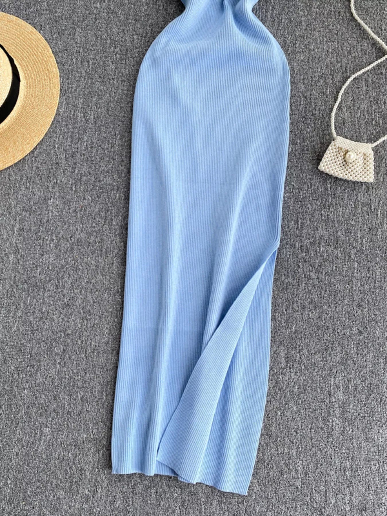 Knot Back Sleeveless Knit Bodycon Midi Dres