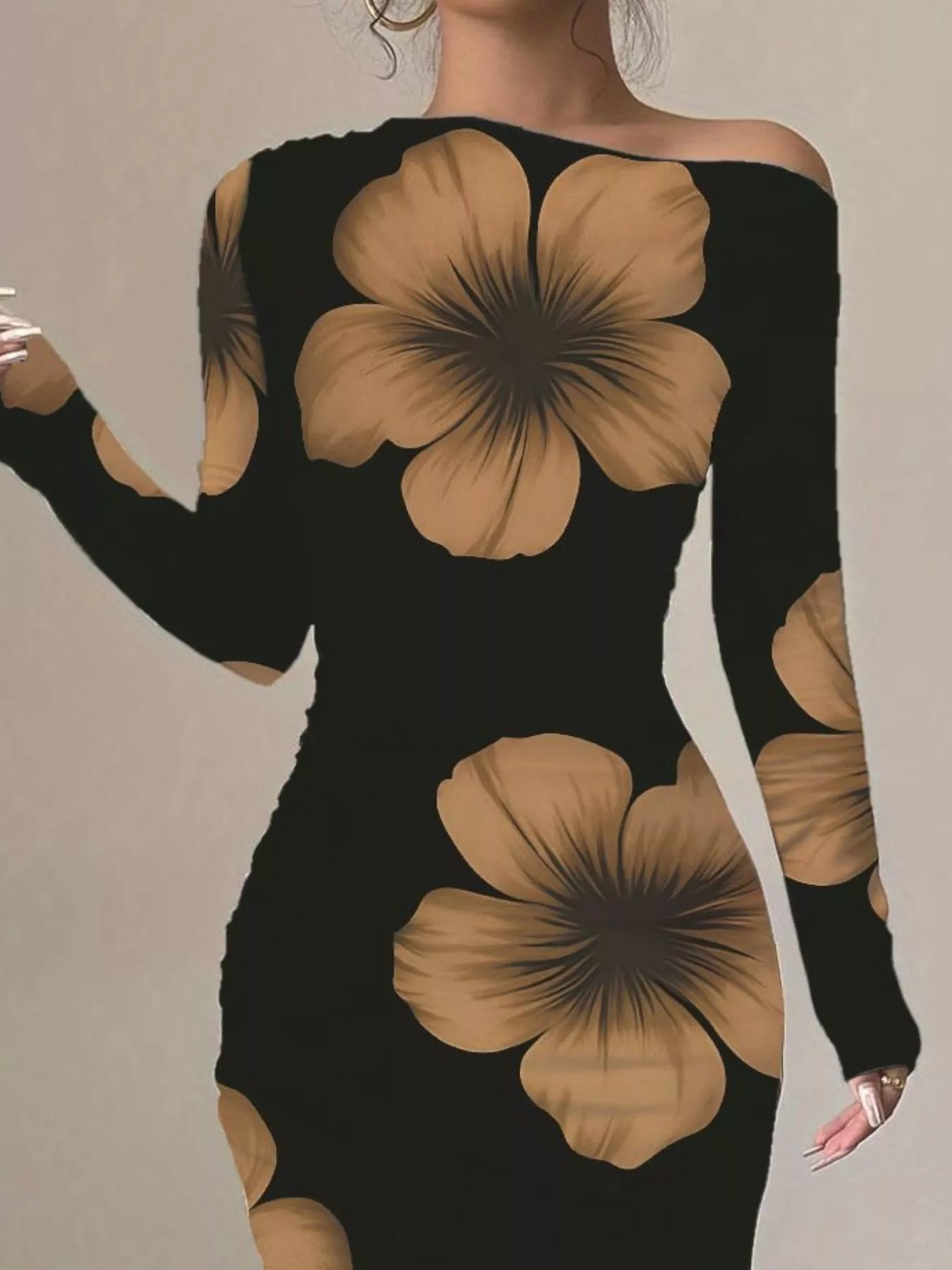 Floral Print One Shoulder Maxi Dress
