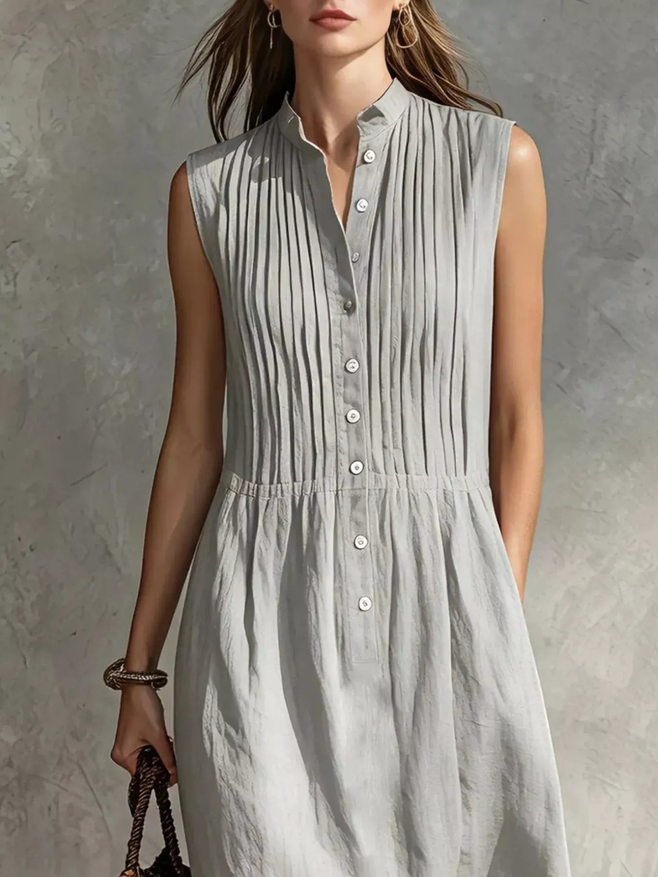 Full Size Sleeveless Button Front Midi Dress Plus Size