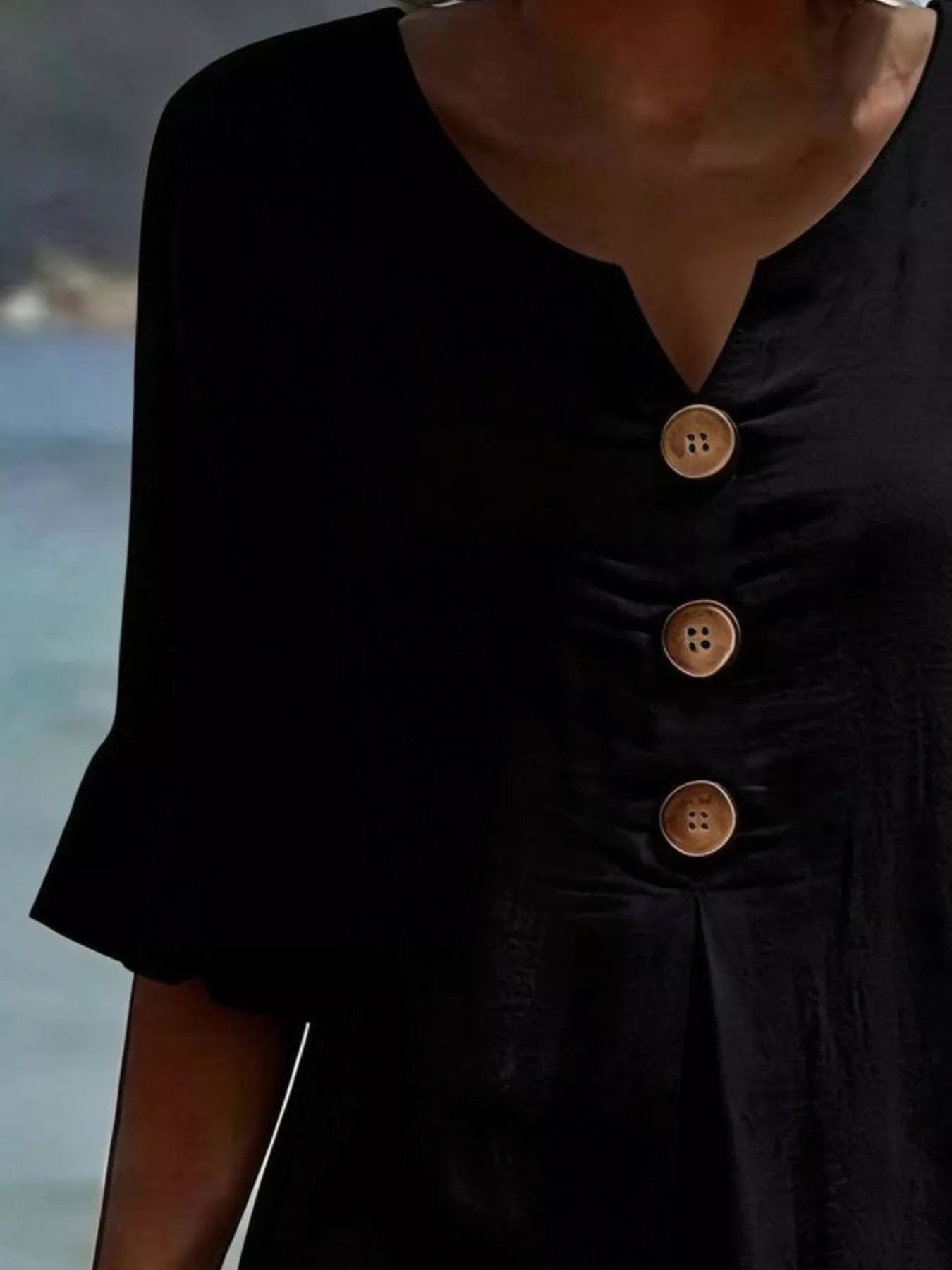 Full Size Button Decor Ruffle Sleeve Midi Dress Plus Size