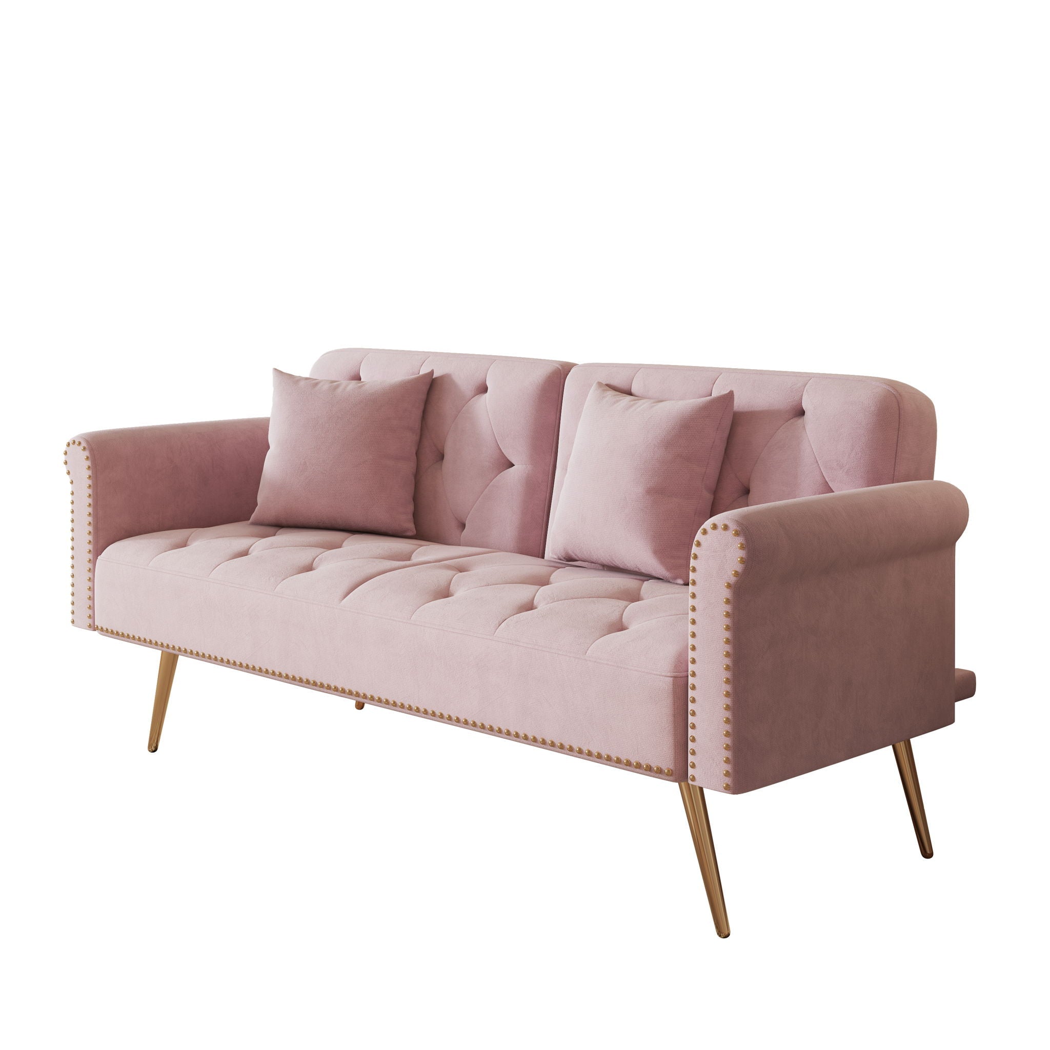 Luxurious Sofa Bed With Nail Head Trim And Matching Pillow