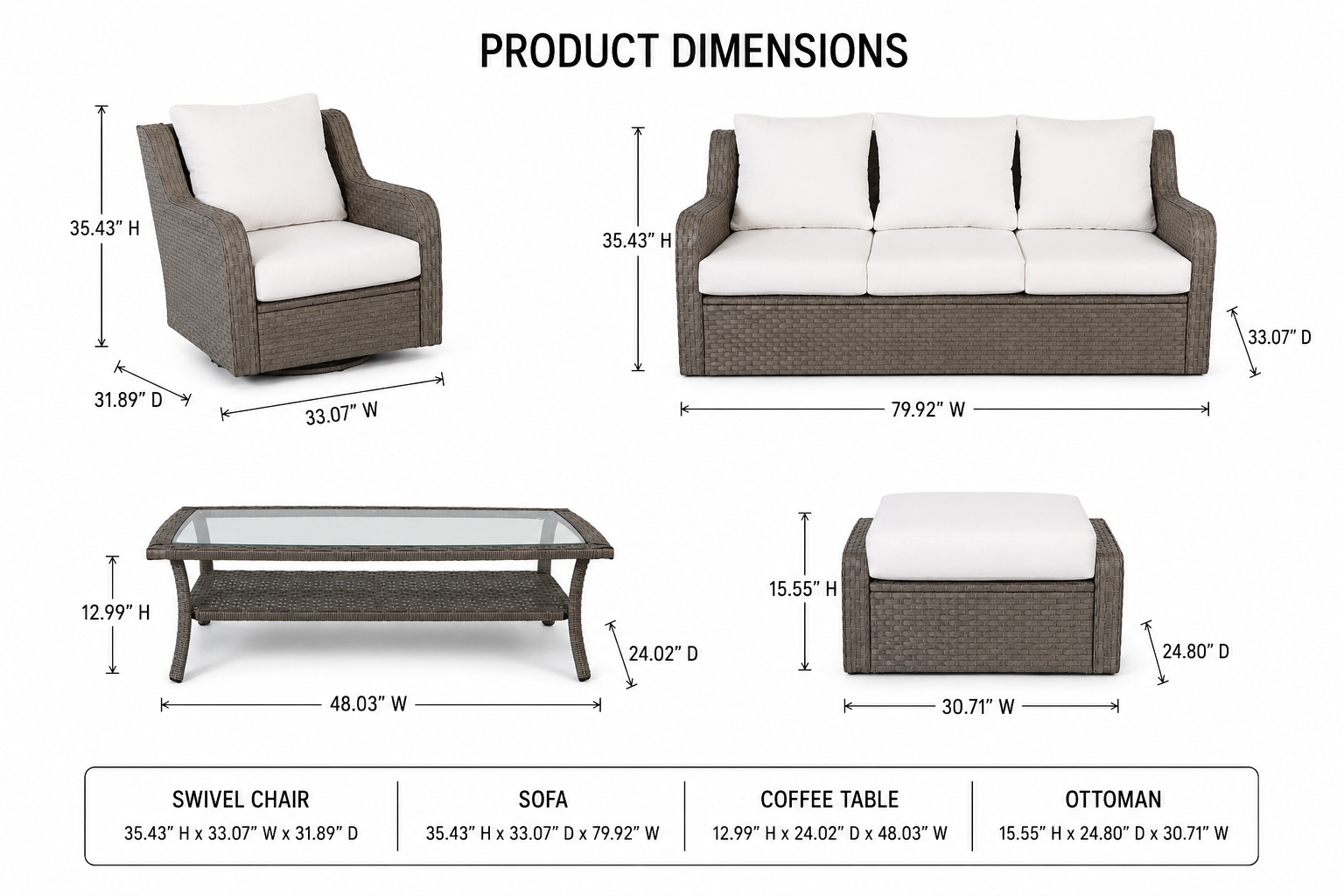Luxury Rattan Patio Conversation Set – Includes 2 Swivel Chairs, Sofa, Coffee Table, And 2 Ottomans With Premium