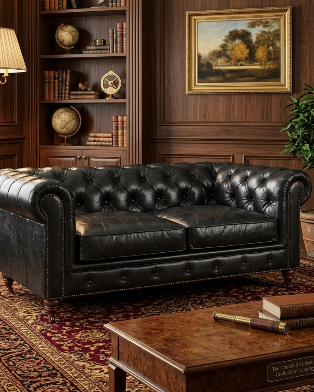 Pre-Order Century Chesterfield Love Seat - Slate Leather