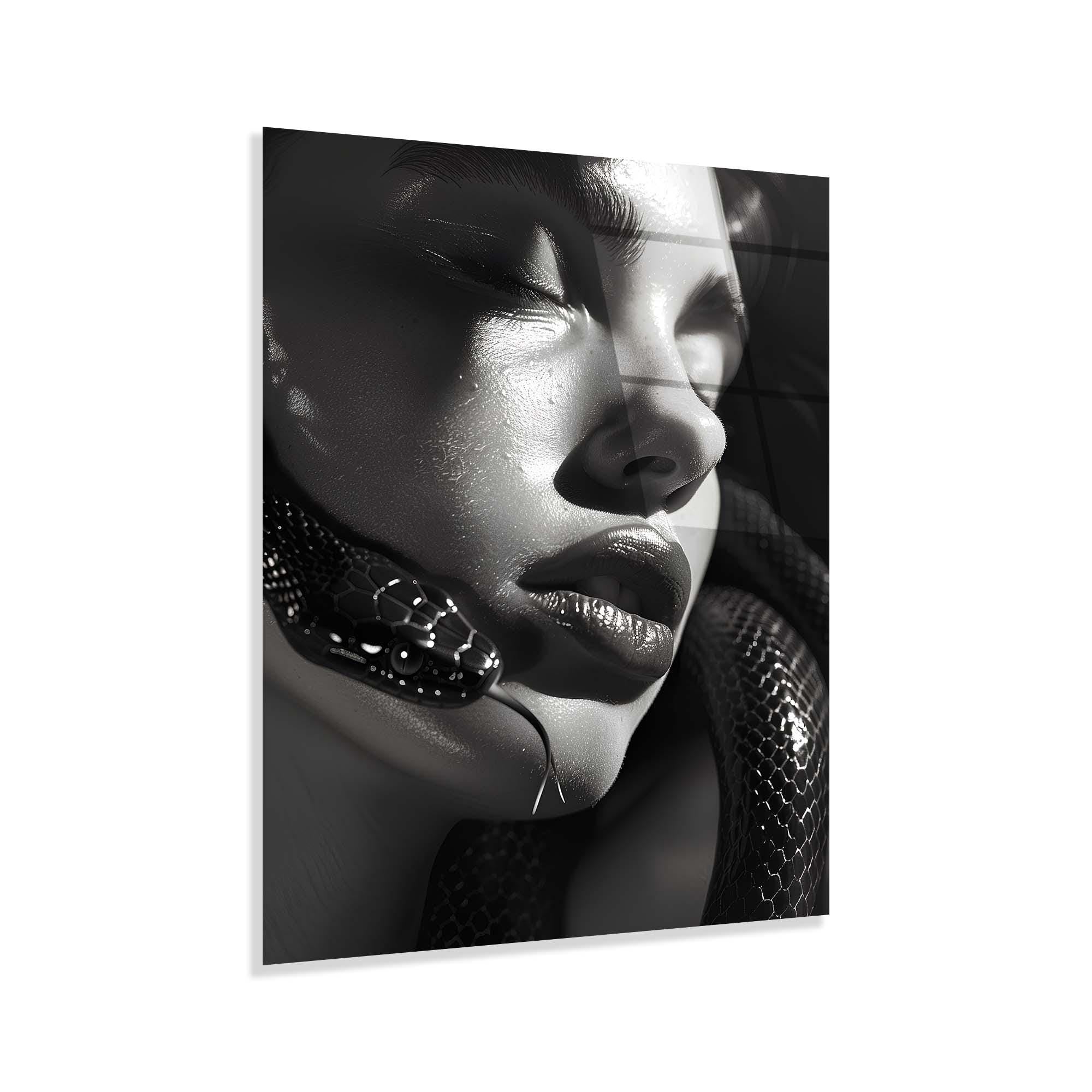Surreal Woman and Snake Tempered Glass Art | Dark Art Wall Decor