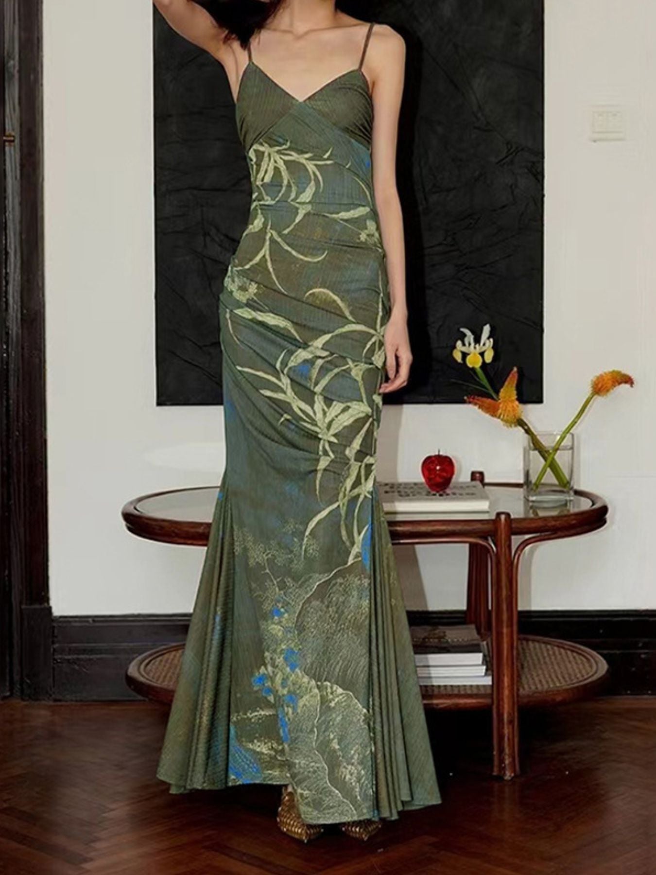 Printed Spaghetti Strap Maxi Dress