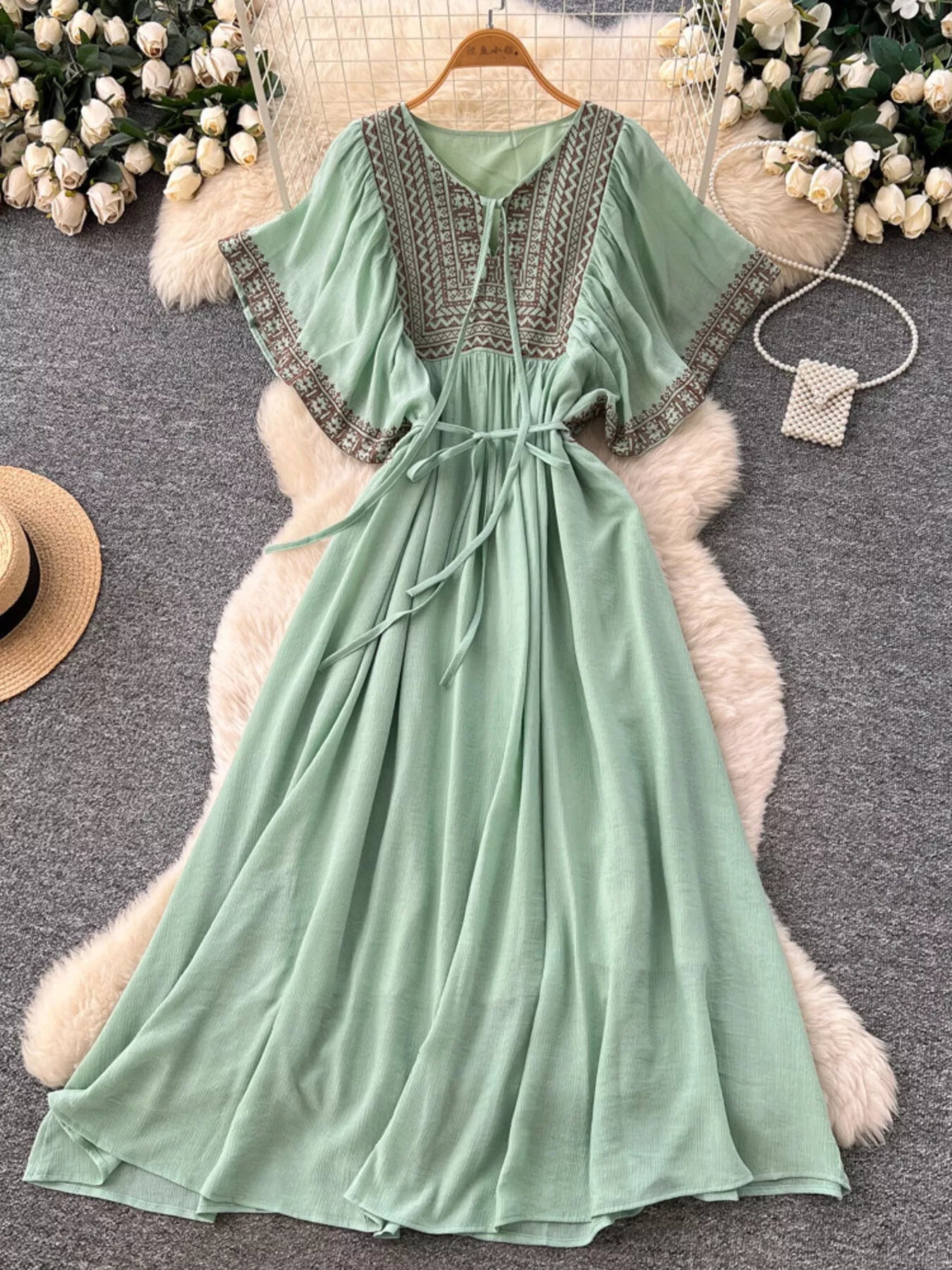 Tie Neck Short Sleeve Dress