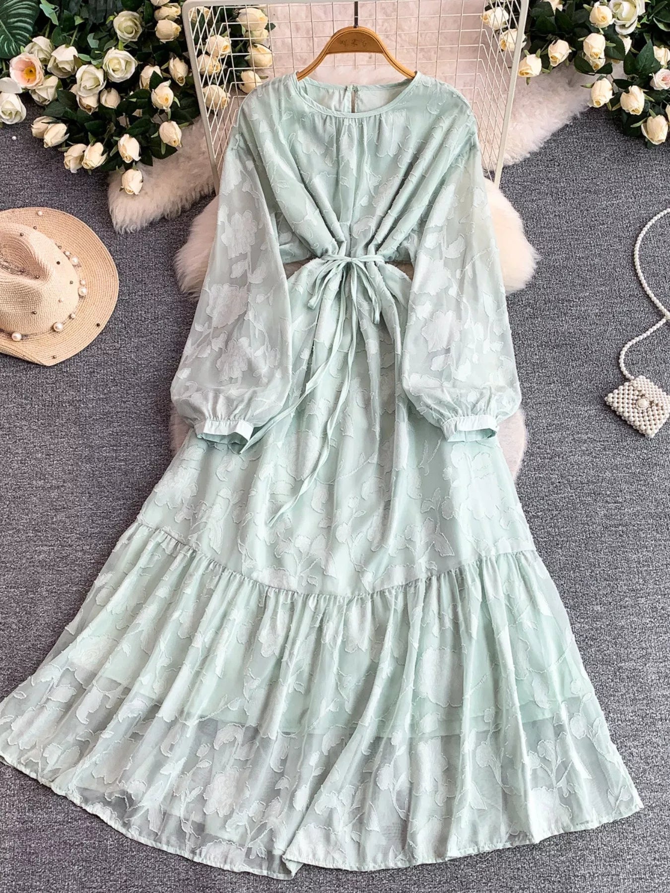 Tie Waist Long Sleeve Dress