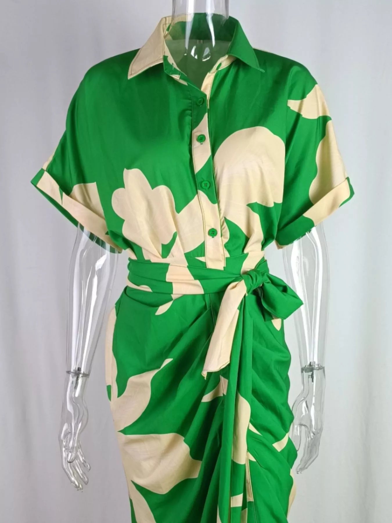 Tie Waist Short Sleeve Shirt Dress