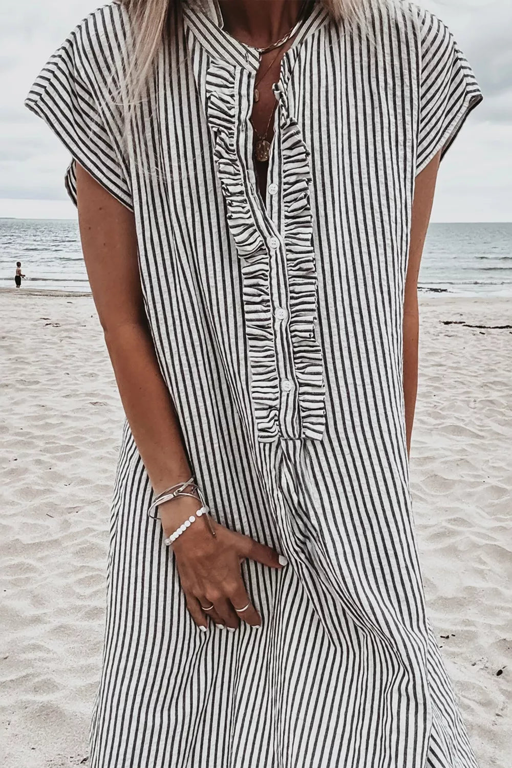 Striped Ruffle Button Front Maxi Dress