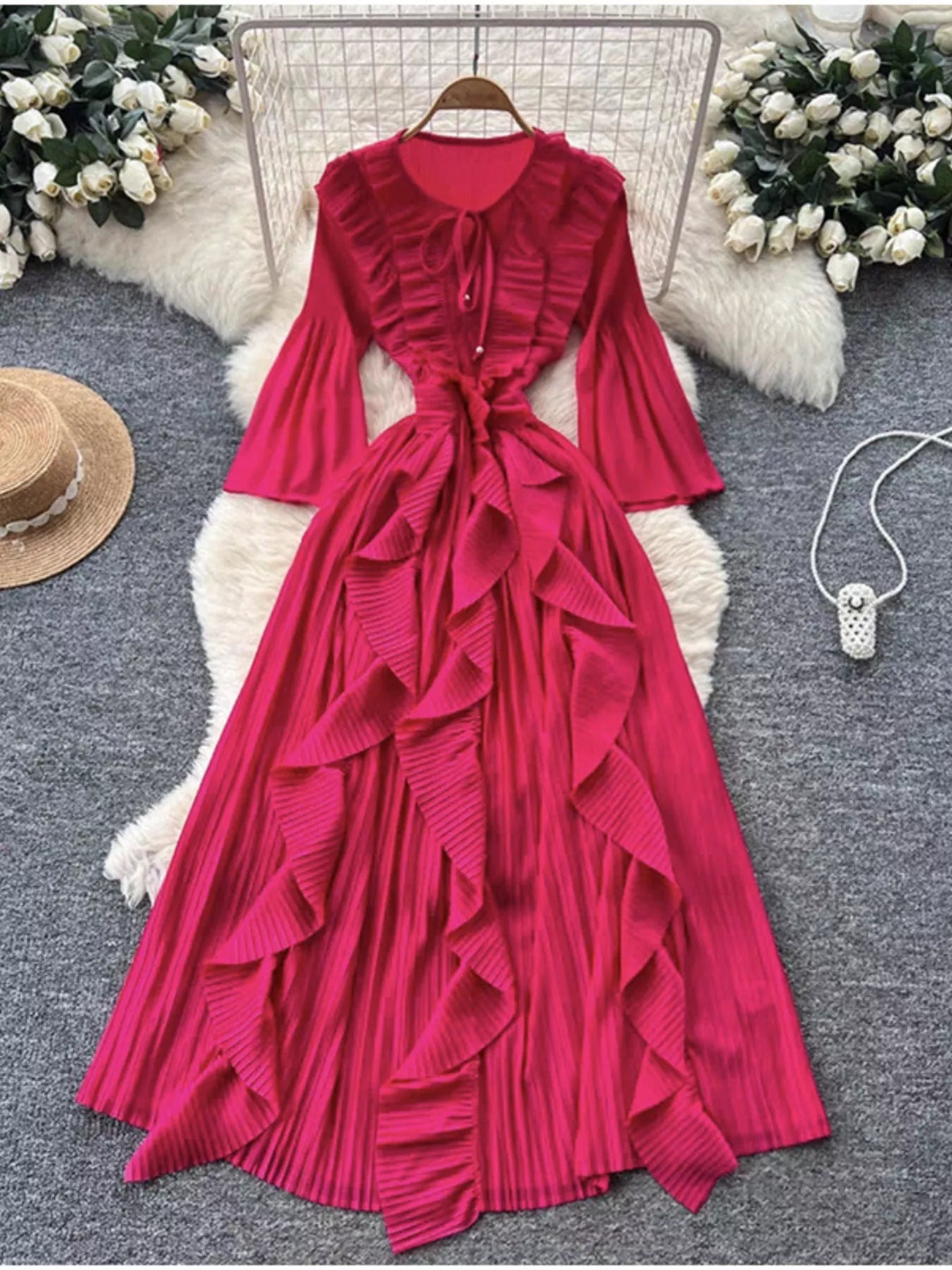Ruffled A-Line Midi Dress