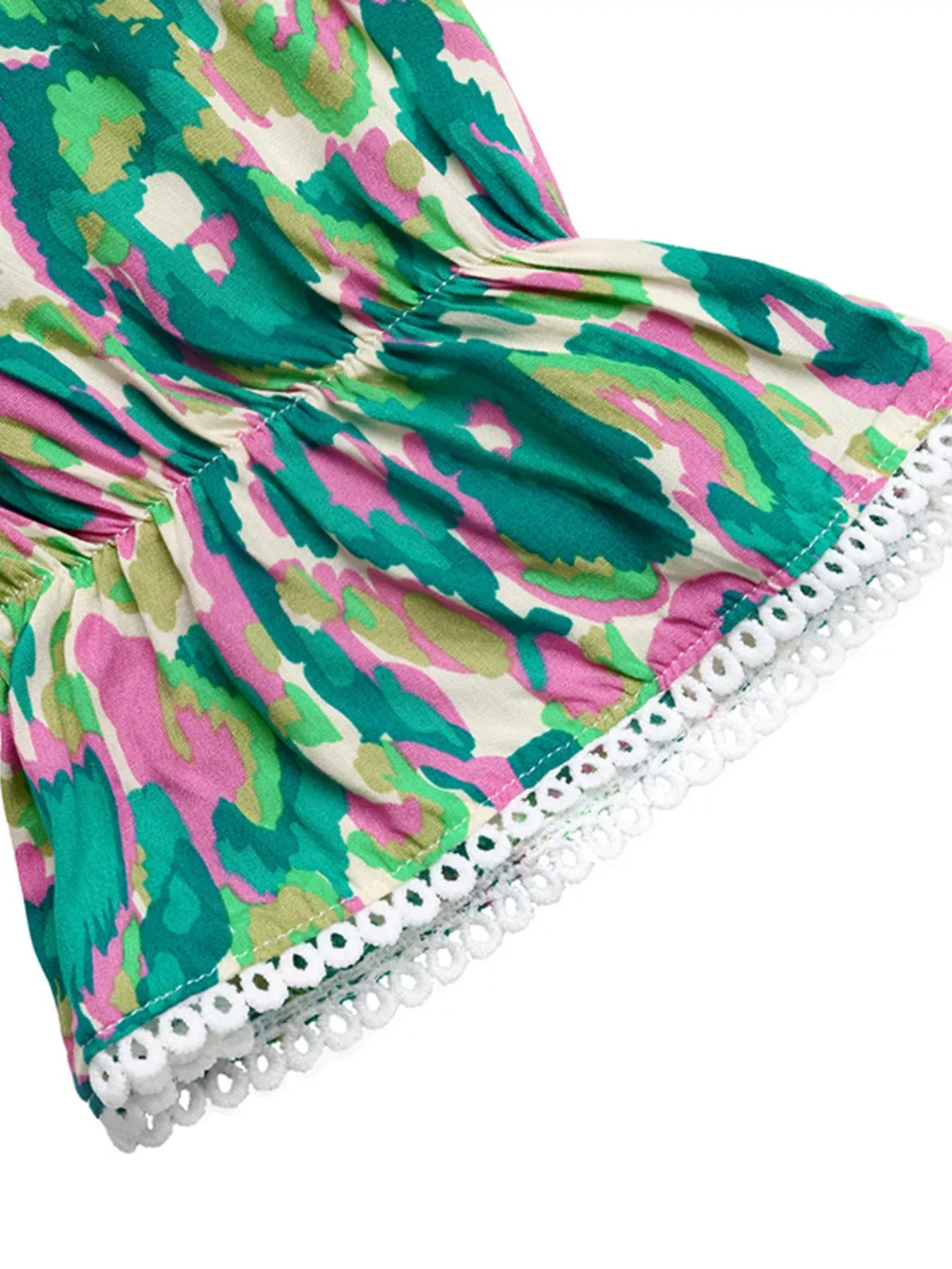 Printed V-Neck Flounce Sleeve Dress