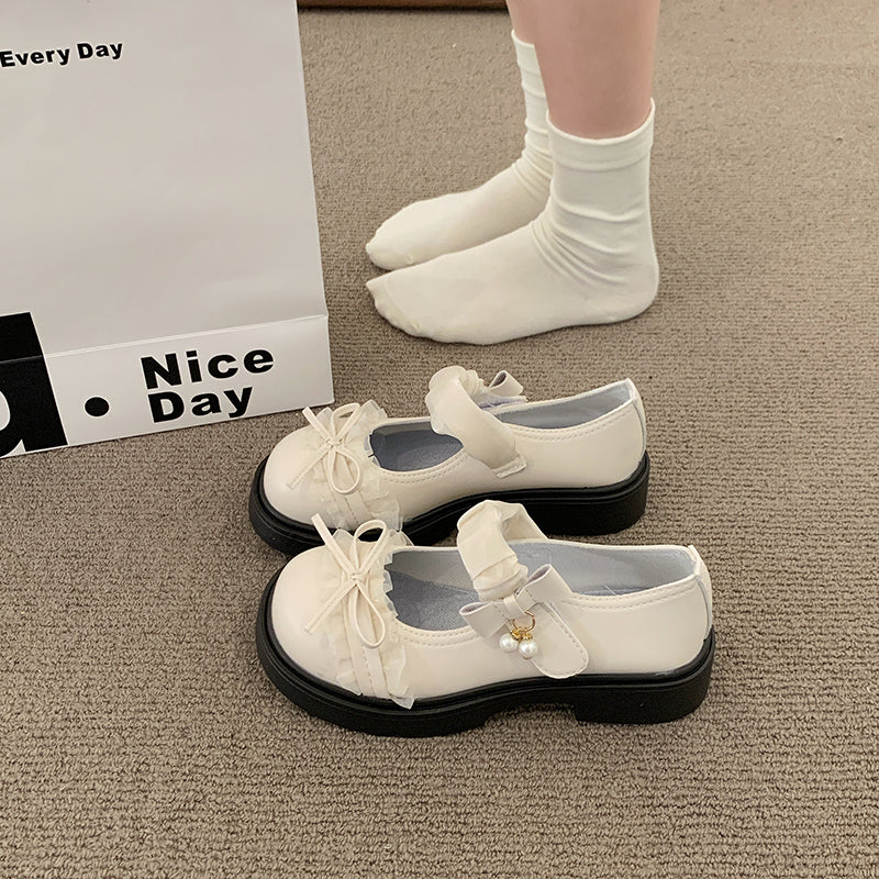 2026 New Sweet Lolita Bow Thick Heel Mary Jane Shoes Women's Thick Bottom JK Small Leather Shoes With Skirts Single Shoes