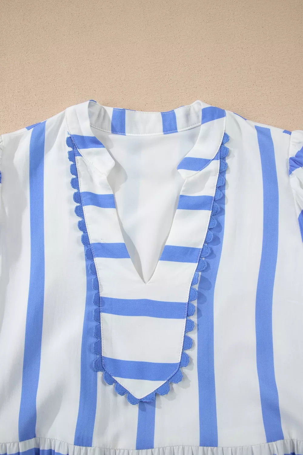 Stripe Ricrac Trim Notched Neck Half Sleeve Vacation Dress